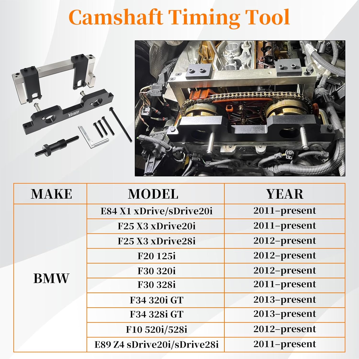 Engine Vanos Camshaft Alignment Locking Timing Tool Kit, Compatible with BMW N20 N26, with Carrying Case & Gloves