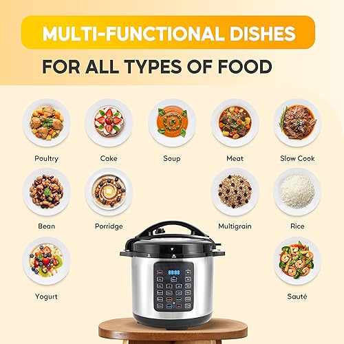 Miniatura 5 de HealSmart Olla a presión eléctrica de acero inoxidable 16 en 1 antiadherente para hacer yogur, olla de cocción lenta, pastel, multigrano, 8 cuartos