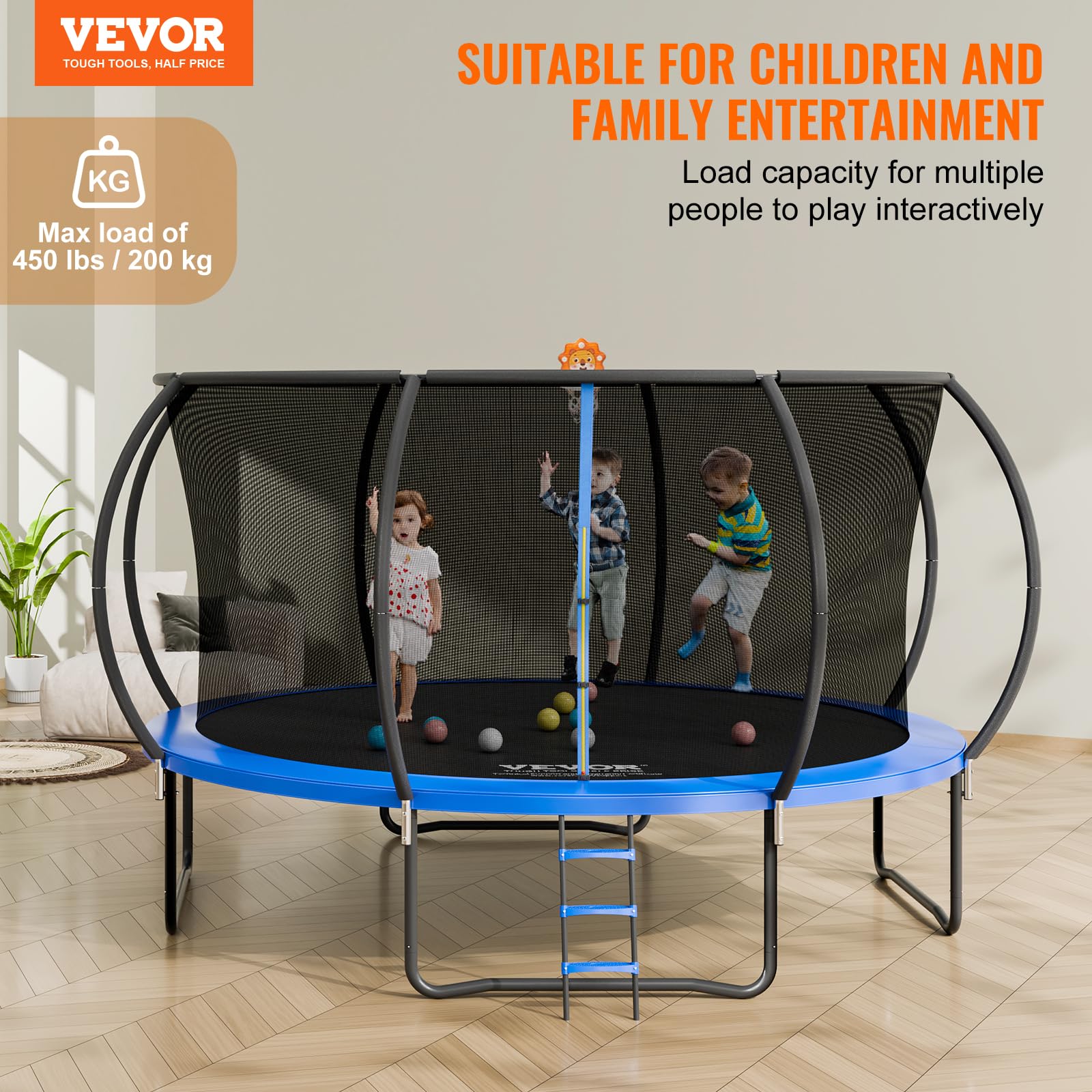 VEVOR 14FT Trampoline with Enclosure Net, Ladder, and Curved Pole, Heavy Duty with Jumping Mat and Spring Cover Padding, Outdoor Recreational for Kids Adults