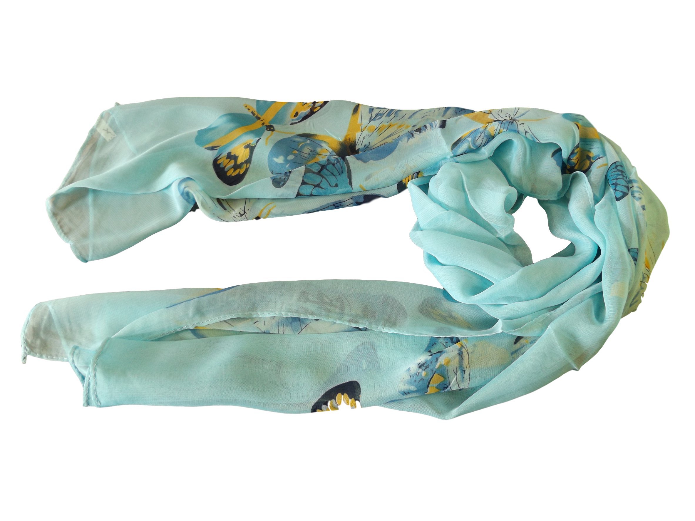 Fat-Catz-Copy-Catz Women's Blue Chiffon Butterfly New Chiffon Feel Light Weight Soft Butterfly Insect Long Scarf, Shawl, Wrap, Sarong (Blue Chiffon Butterfly)