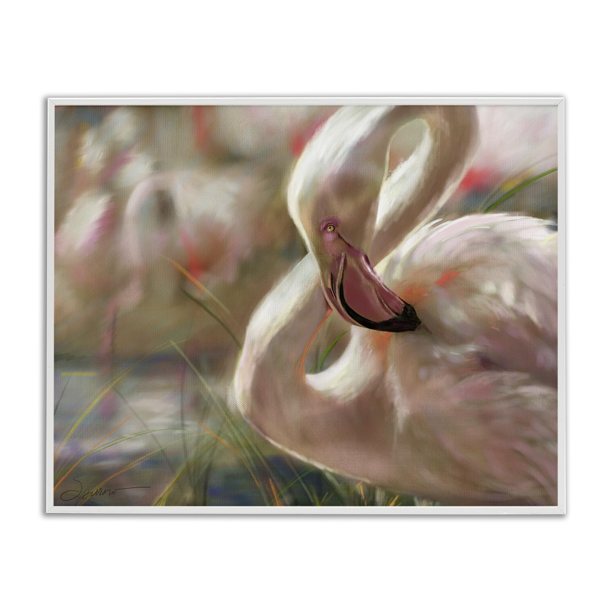 Stupell Industries Preening Flamingo Sunset White Framed Giclee Art, design by Mary Sparrow, 24 x 30