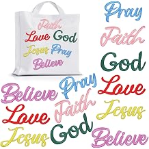 Lyrow 12 Pcs Christian Iron on Patches for Hat 4-6 Inch Embroidered Christian Patches, Back to School, Religious Sew on Applique for Clothes Backpack DIY AccessoriesVibrant Colors
