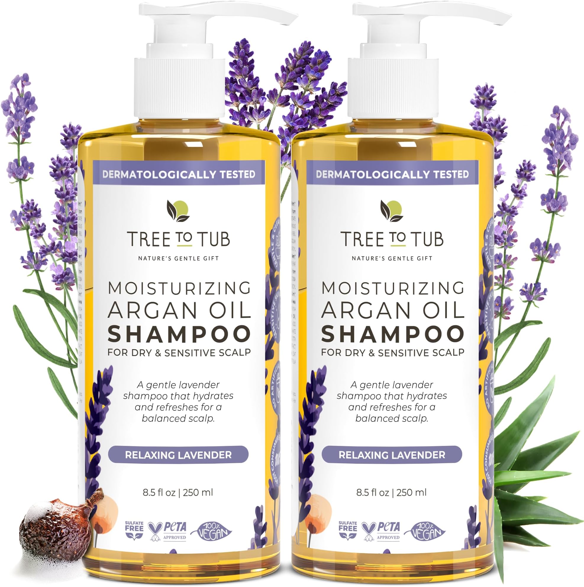Lavender Dry Hair Shampoo for Sensitive Scalp - Gentle Hydrating Dry Scalp Shampoo for Women & Men, Moisturizing Sulfate Free Shampoo w/Organic Argan Oil, Chamomile, All Natural Aloe Vera
