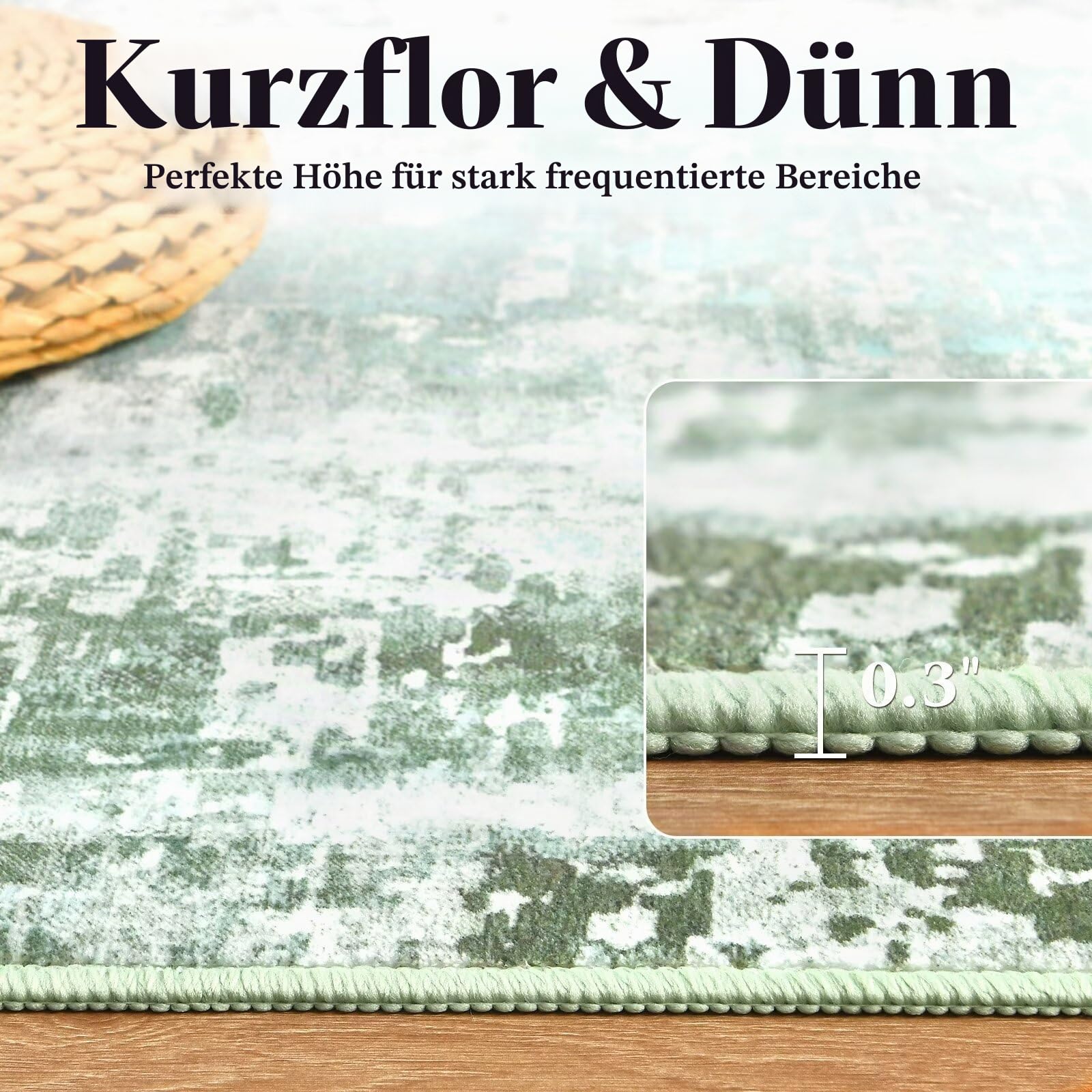 Macgace Moderner abstrakter Teppich für Wohnzimmer, 120 x 150 cm, maschinenwaschbar, mit rutschfester Unterseite für Schlafzimmer, weicher Bodenbelag, moderner Teppich für Esszimmer, Heimbüro, Grün