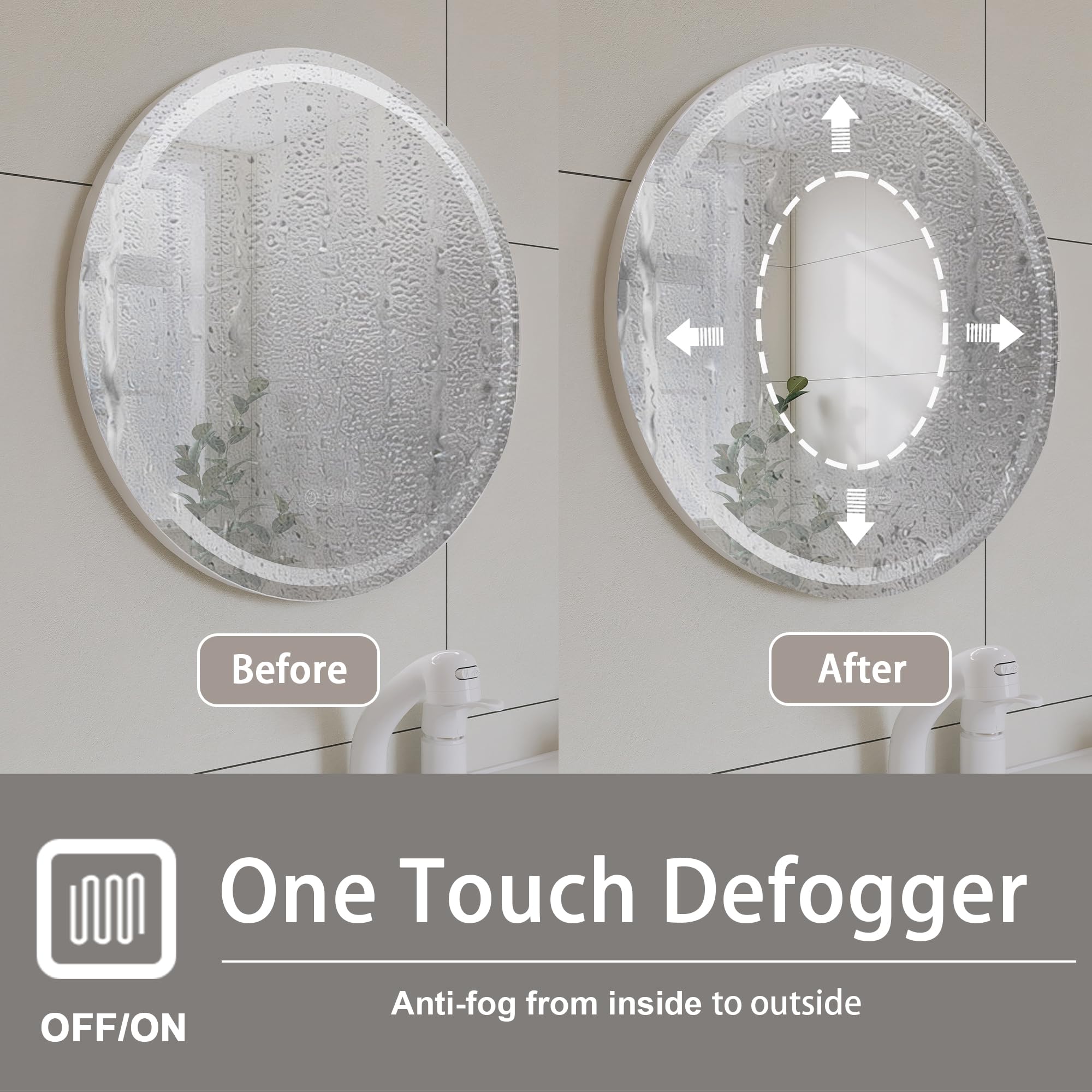 Specchio da Bagno LED con Illuminazione,Specchio Rotondo con Illuminazione,3 Colori di Luce Dimmerabili,Specchio da Bagno con Interruttore Touch e Antiappannamento,3000K-10000K (60 cm)