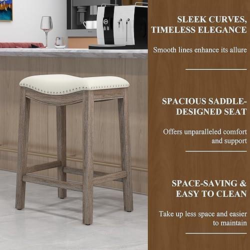 Miniatura 8 de ABET Juego de 4 sillas de bar con altura de mostrador, taburetes de bar de 27 pulgadas con patas de madera y reposapiés integrado, asiento de silla