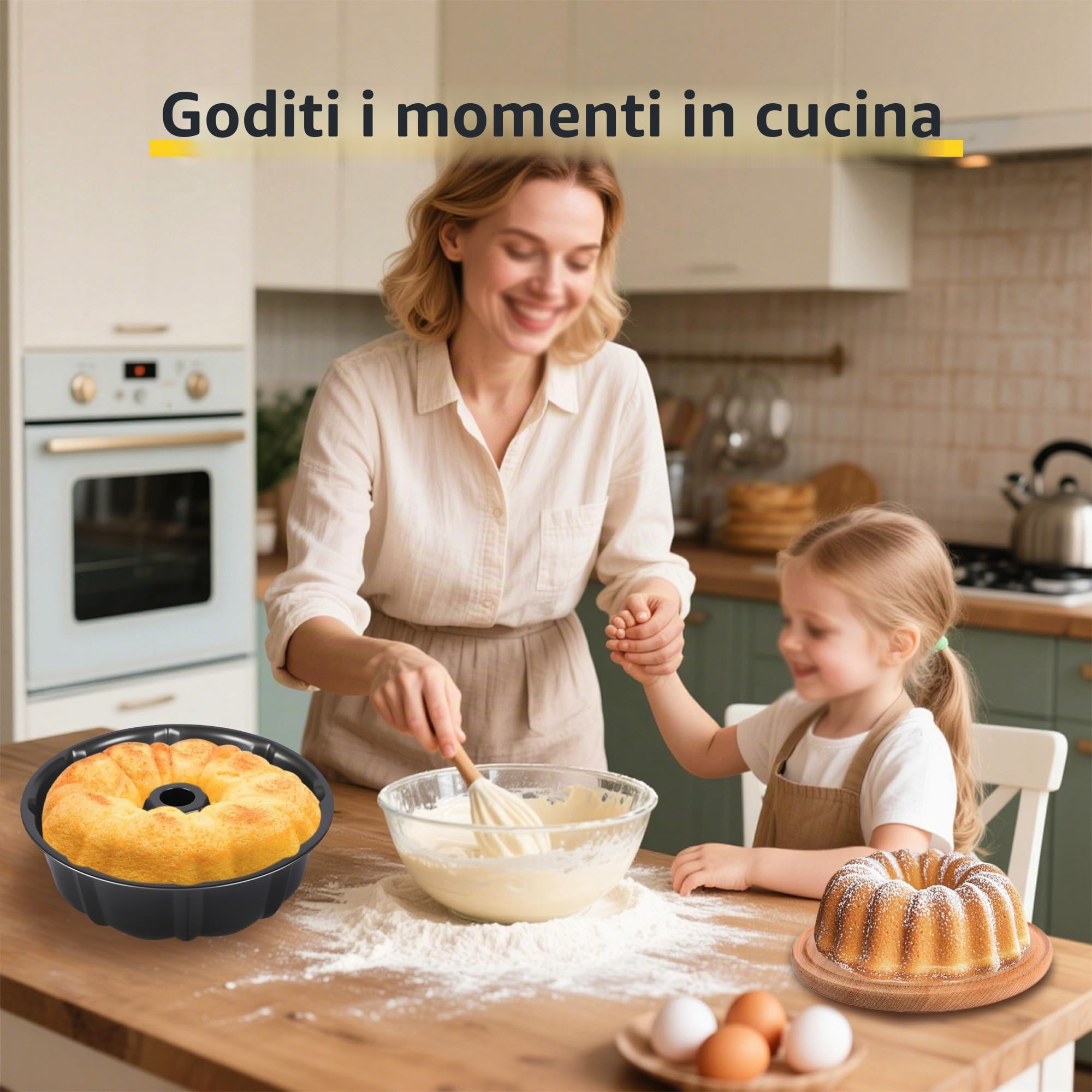 2 Pezzi Stampo Torta teglia Stampo per Ciambella con Tubo da forno in Acciaio con Rivestimento Antiaderente da Forno per Biscotti e Torte 24 cm (Nero)