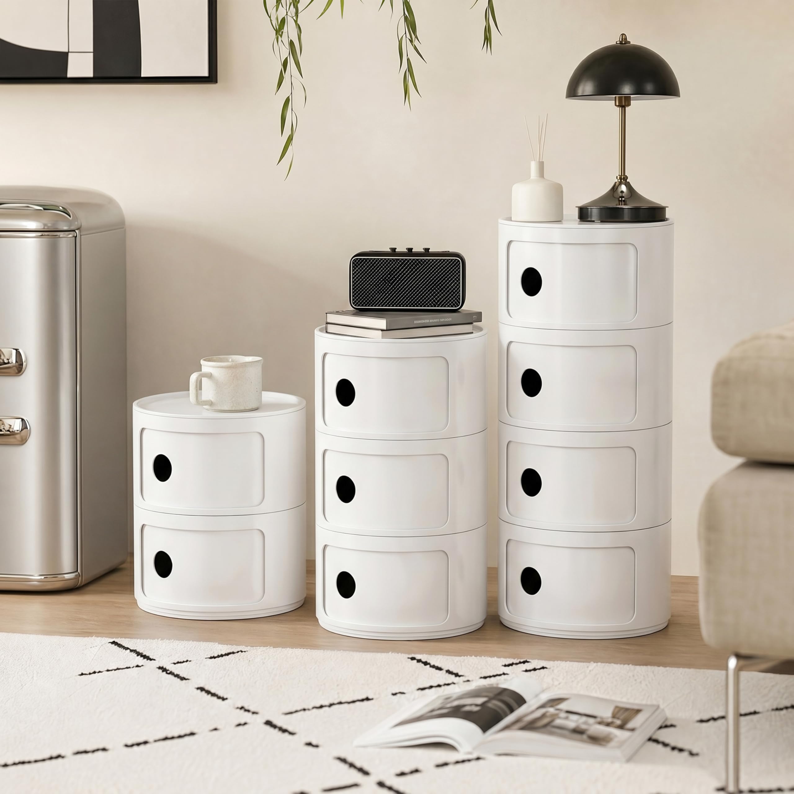 Kiseely Contenitore, comodino camera da letto, Comodino armadietto,moderno tavolino da camera per camera da letto, soggiorno, bagno (Bianco S1, 2 Elementi)