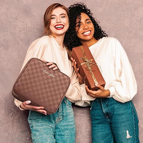 Vista 33 de Estuche de viaje de maquillaje con espejo luz LED 3 brillo ajustable, bolsa de cosméticos grande, almacenamiento portátil, partición ajustable, Roses