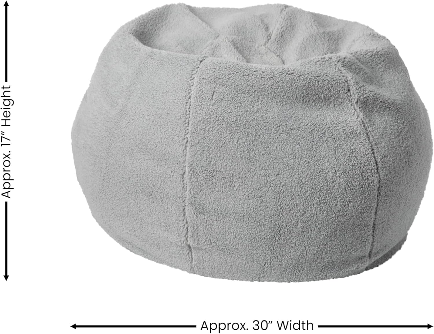 Flash Furniture Dillon Sherpa Bean Bag Chair, Classic Refillable Bean Bag Chair for Kids and Teens, Small, Gray