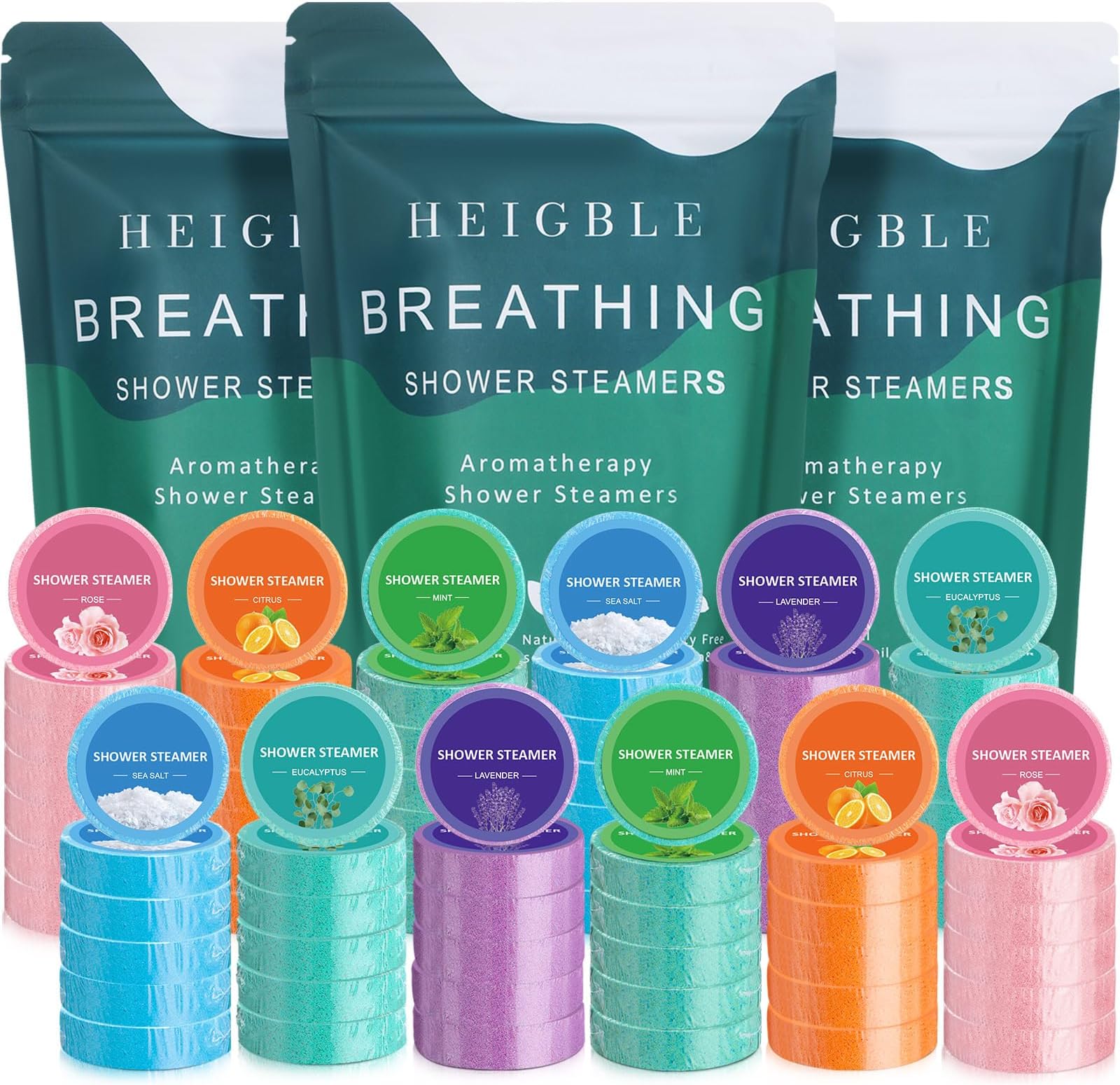 Heigble 54 Pcs Shower Steamers Aromatherapy Bulk 6 Scents