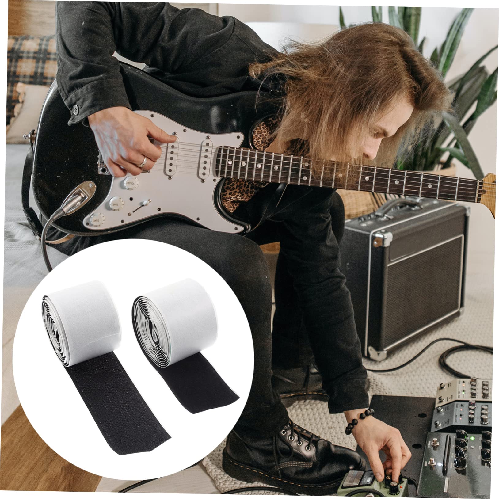 SWOOMEY 2 Rolls Self Adhesive Guitar Fastener Tape Hook Loop Strips for Effects Pedals Durable Reliable Guitar Accessories for Secure Mounting