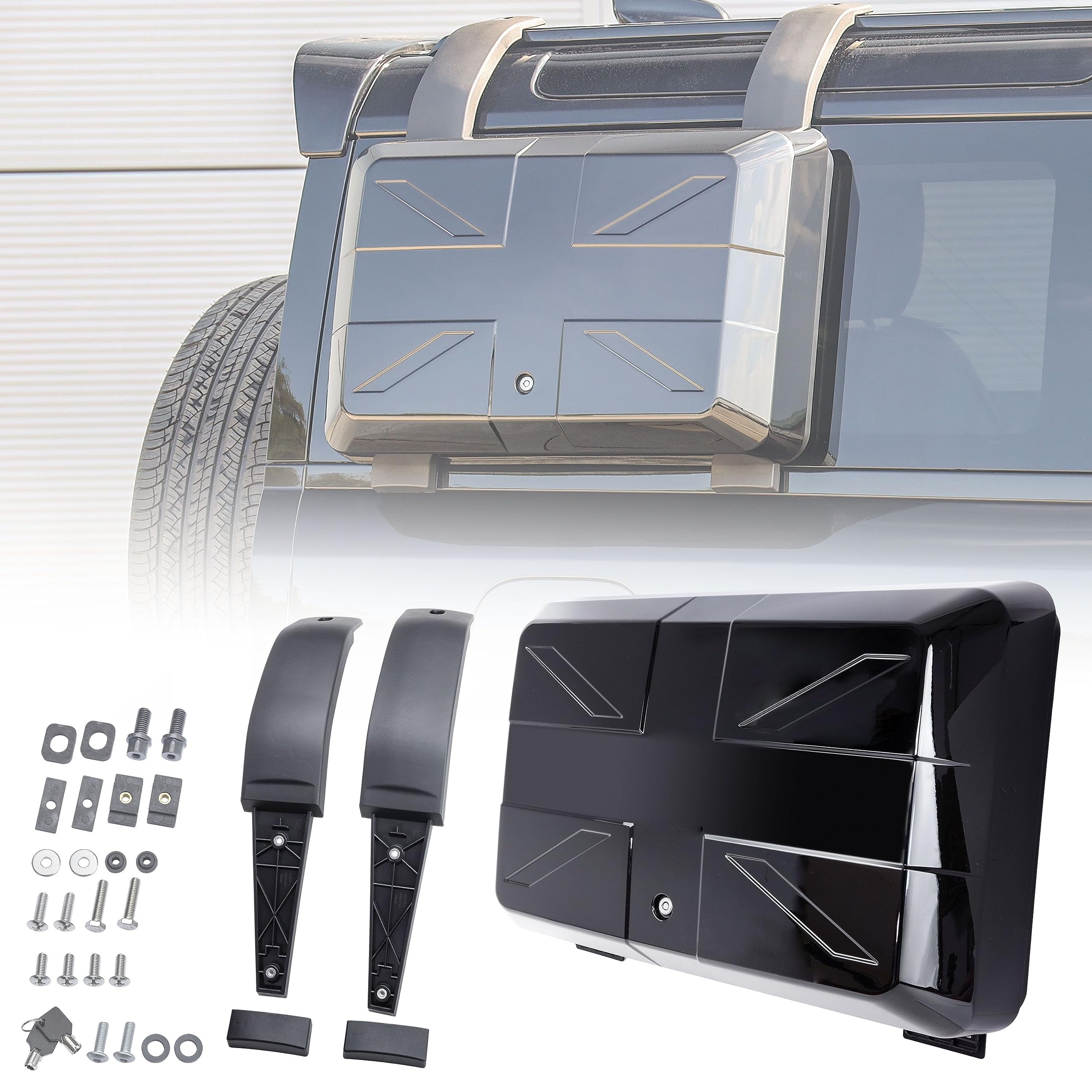 Union Jack Design Side Mounted Box in Santorini Black Fit for Defender