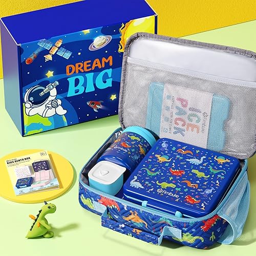 Miniatura 3 de Fimibuke Lonchera Bento para niños con 4 compartimentos, bolsa aislada, termo de acero inoxidable al vacío, paquete de hielo, juego de cubiertos,