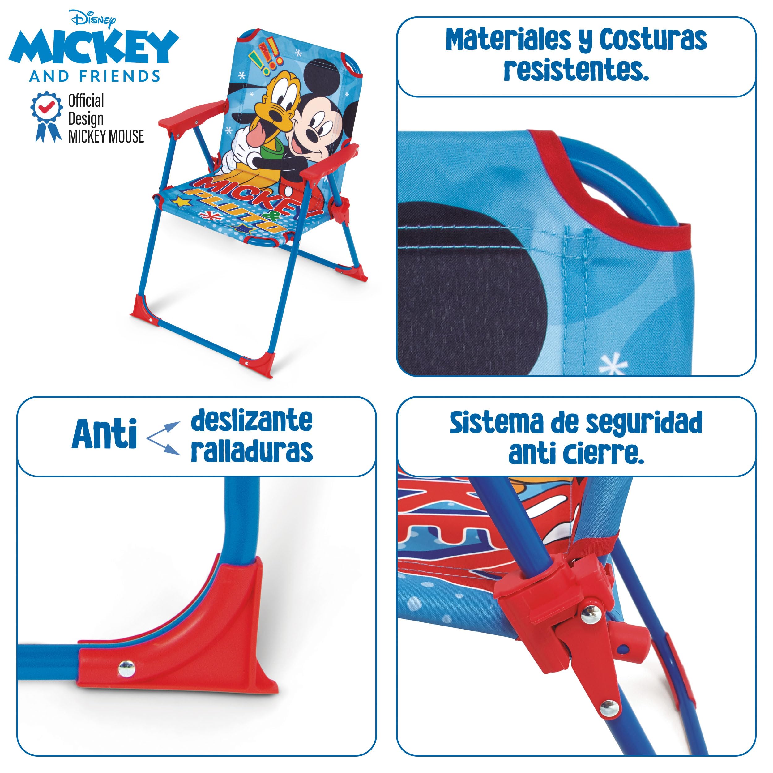 ARDITEX Silla Plegable Infantil Mickey Mouse Disney. Silla Exterior para Playa, Jardín y Terraza. Estructura Metálica, Apoyabrazos de Plástico y Asiento Lona 38 x 32 x 53 cm Azul, WD16174