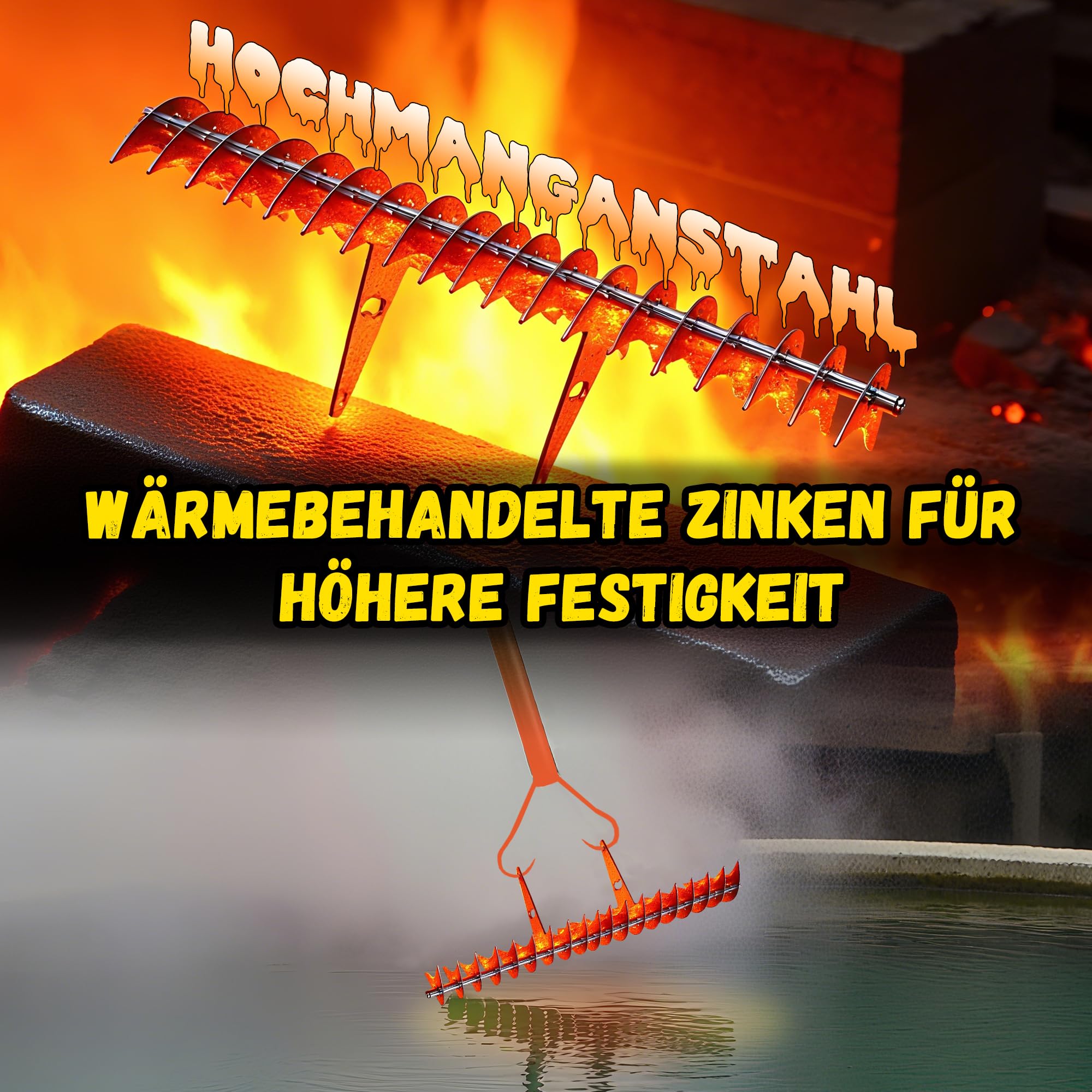 Gartenrechen Vertikutier-Rechen für den Rasen, 38 cm Verstellbarer Rechenkopf, Dethatcher zum Entfernen von Rasenfilz, Moos & abgestorbenem Gras mit 1,9M Griff, Stahl-Rechen für Hof