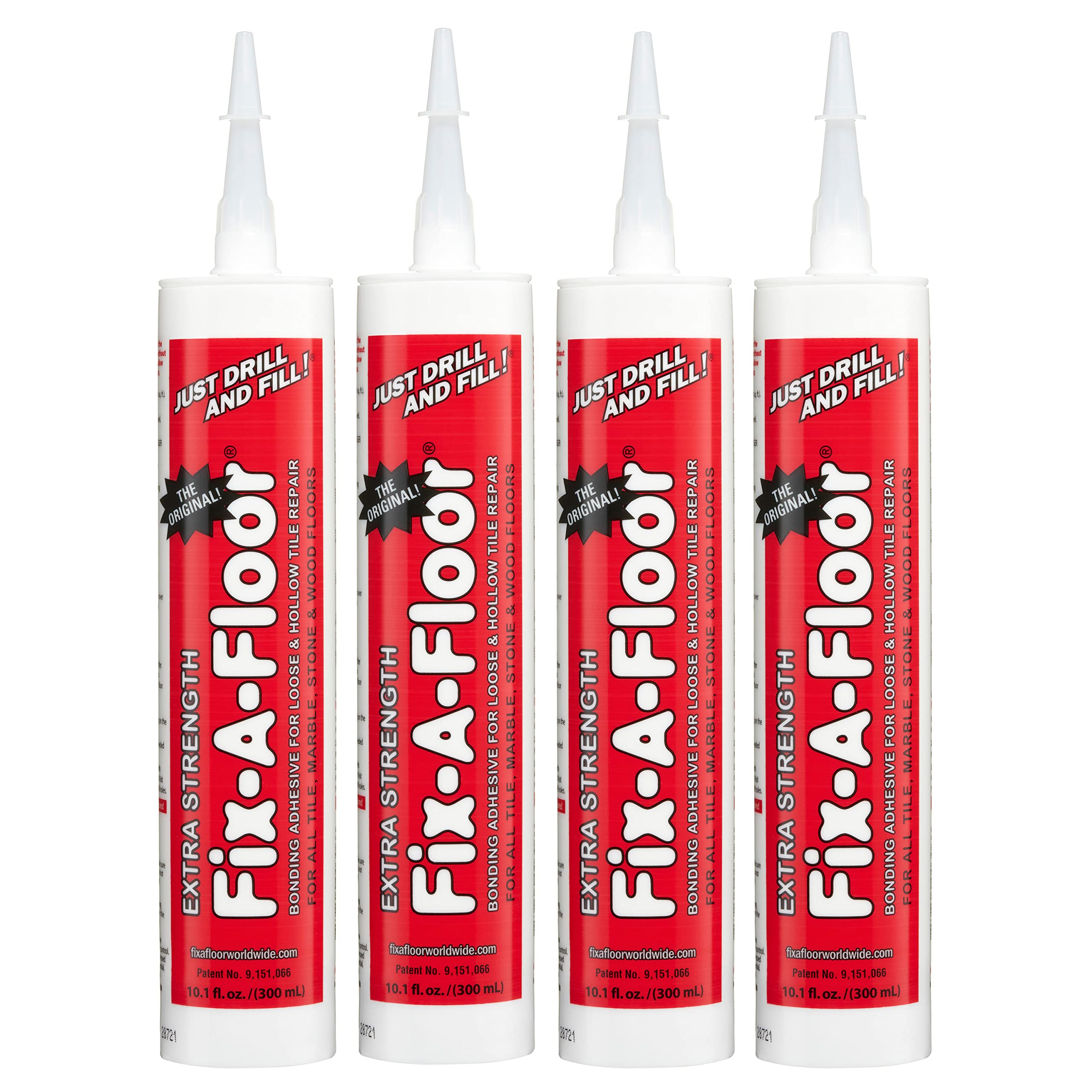 Fix-A-Floor Extra Strength Bonding Adhesive for Loose & Hollow Tiles, Wood, LVT & Laminate - Eco-Friendly & Non-Toxic - Includes 2mm and Customisable Patented Tip & Preservation Cap (Pack of 4)