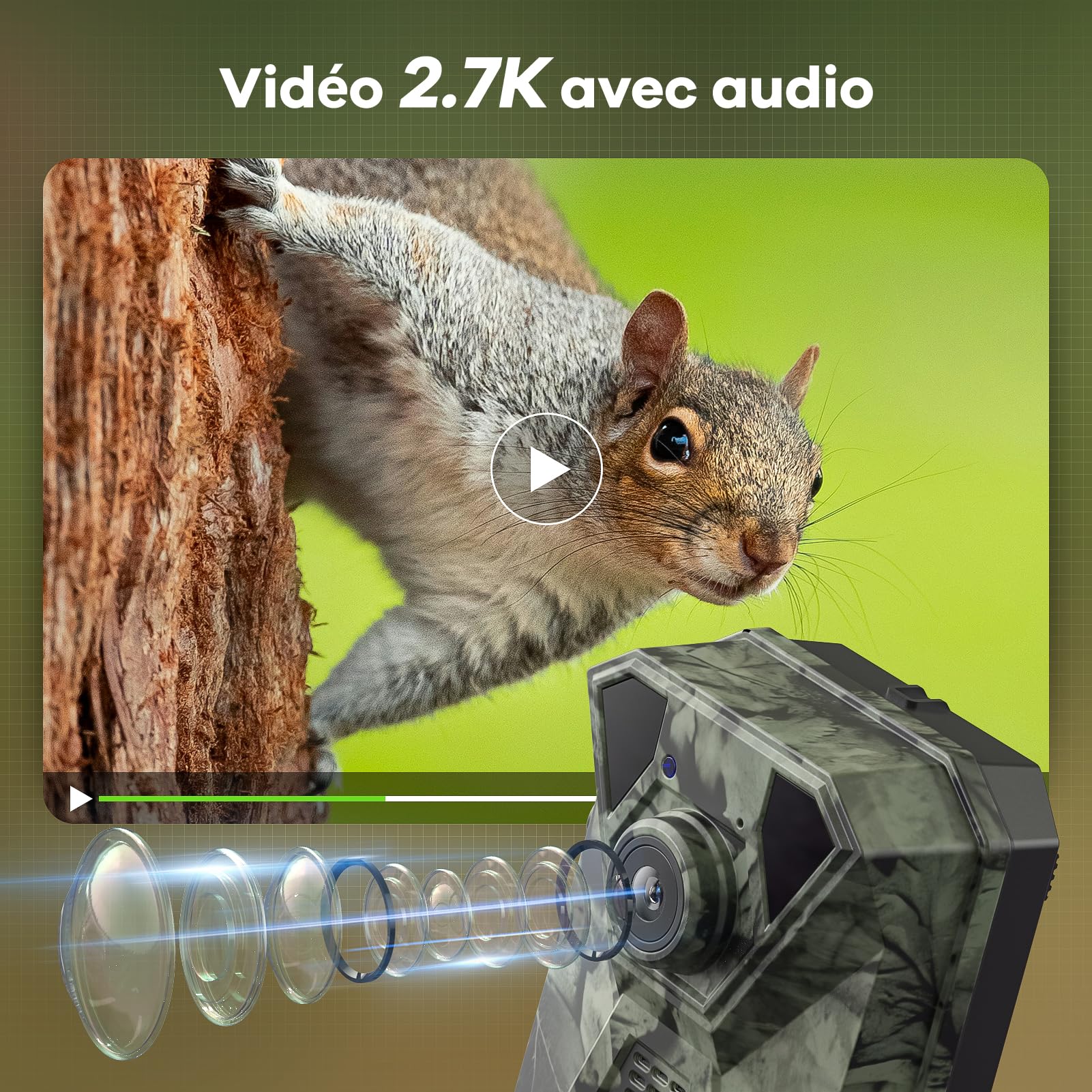 DEATTI 4G LTE Caméra de Chasse Connectée Téléphone, 2.7K HD Caméra Chasse Solaire avec Carte SIM Préinstallée, Vision Nocturne Animaux, Étanche IP66, Batterie 7800mAh (sans Carte SD)