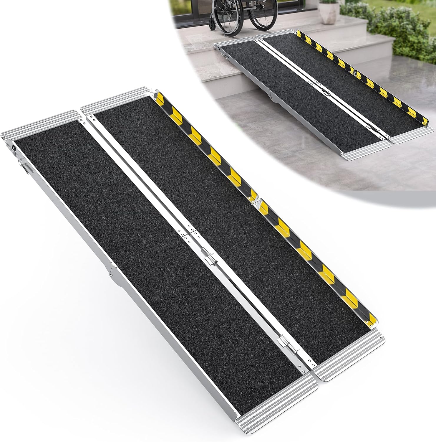 5 Feet Portable Wheelchair Ramp, 600 LBS Capacity Folding Aluminum Threshold Ramp with Anti-Slip Surface, Mobility Access Handicap Ramp for Home Steps, Doorway, Stairs, Doorways, Scooter 5FT