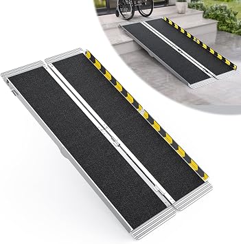 5 Feet Portable Wheelchair Ramp, 600 LBS Capacity Folding Aluminum Threshold Ramp with Anti-Slip Surface, Mobility Access Handicap Ramp for Home Steps, Doorway, Stairs, Doorways, Scooter