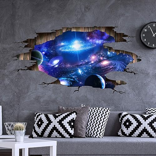 Miniatura 2 de MINIDUO 3D Universo azul galaxia decoración de pared para el hogar, espacio exterior extraíble, planeta galaxia, arte murales de pared, calcomanías
