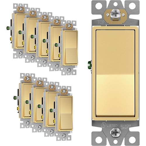 ENERLITES Gold 3-Way Decorator Paddle Rocker Light Switch, 15A, 10 Pack