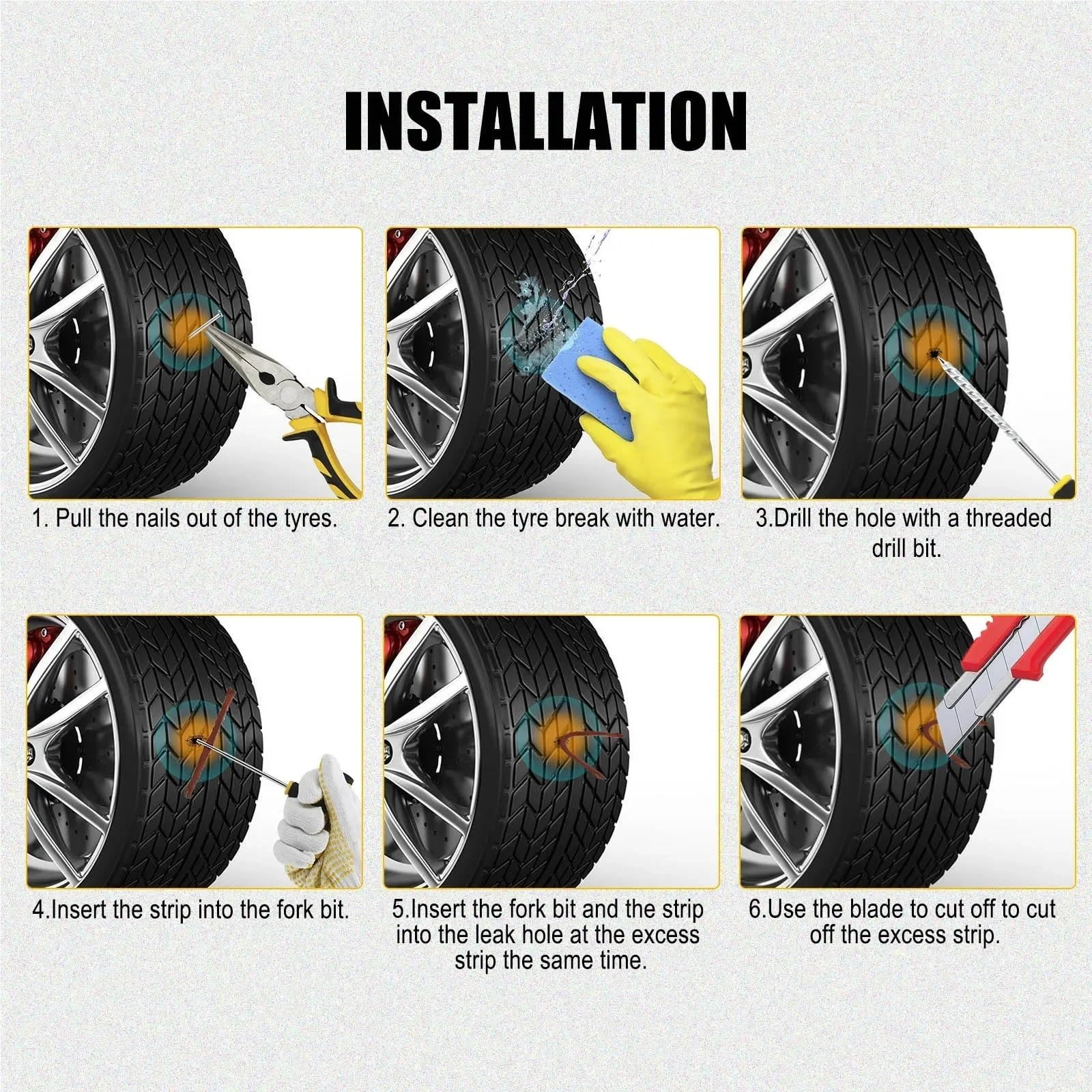 Kit di Riparazione Pneumatici per Moto, Strumenti per forature, Strumenti per forature di Emergenza, Strisce per Pneumatici per Auto, Colla per Rimuovere la Colla (Caso b)