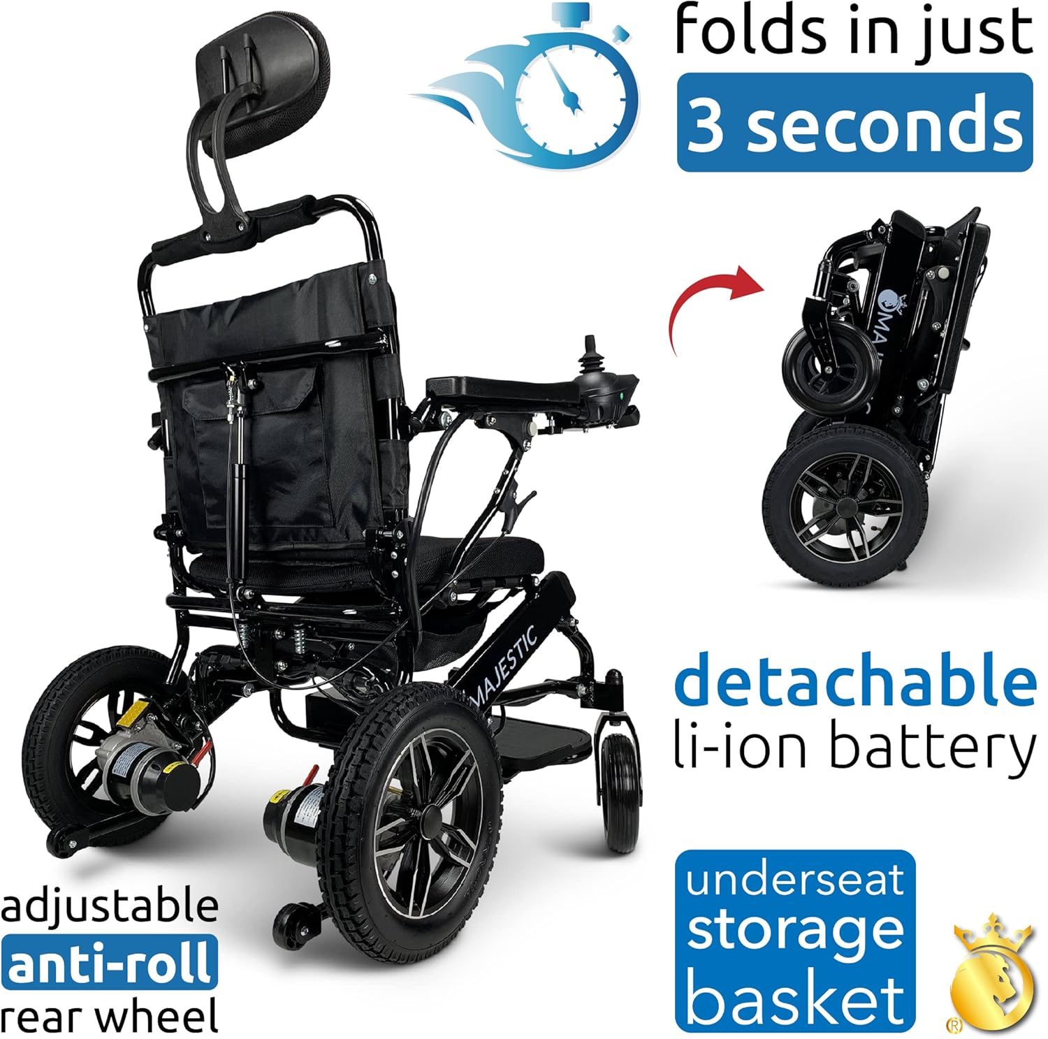 2021 New Long Range Folding Ultra Lightweight Electric Power Wheelchair, Silla de Ruedas Electrica, Airline Approved, Heavy Duty, Mobility Motorized, Portable Power (17.5" Seat Width) : Health & Household