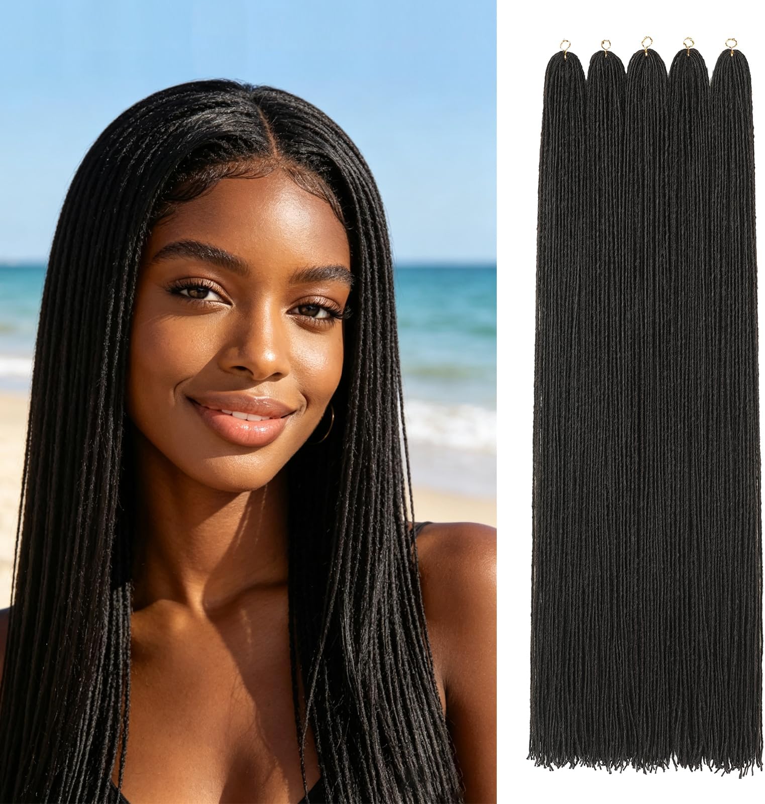 Micro Faux Locs Crochet Hair 36 Inch 5 Packs Color Darkest Brown