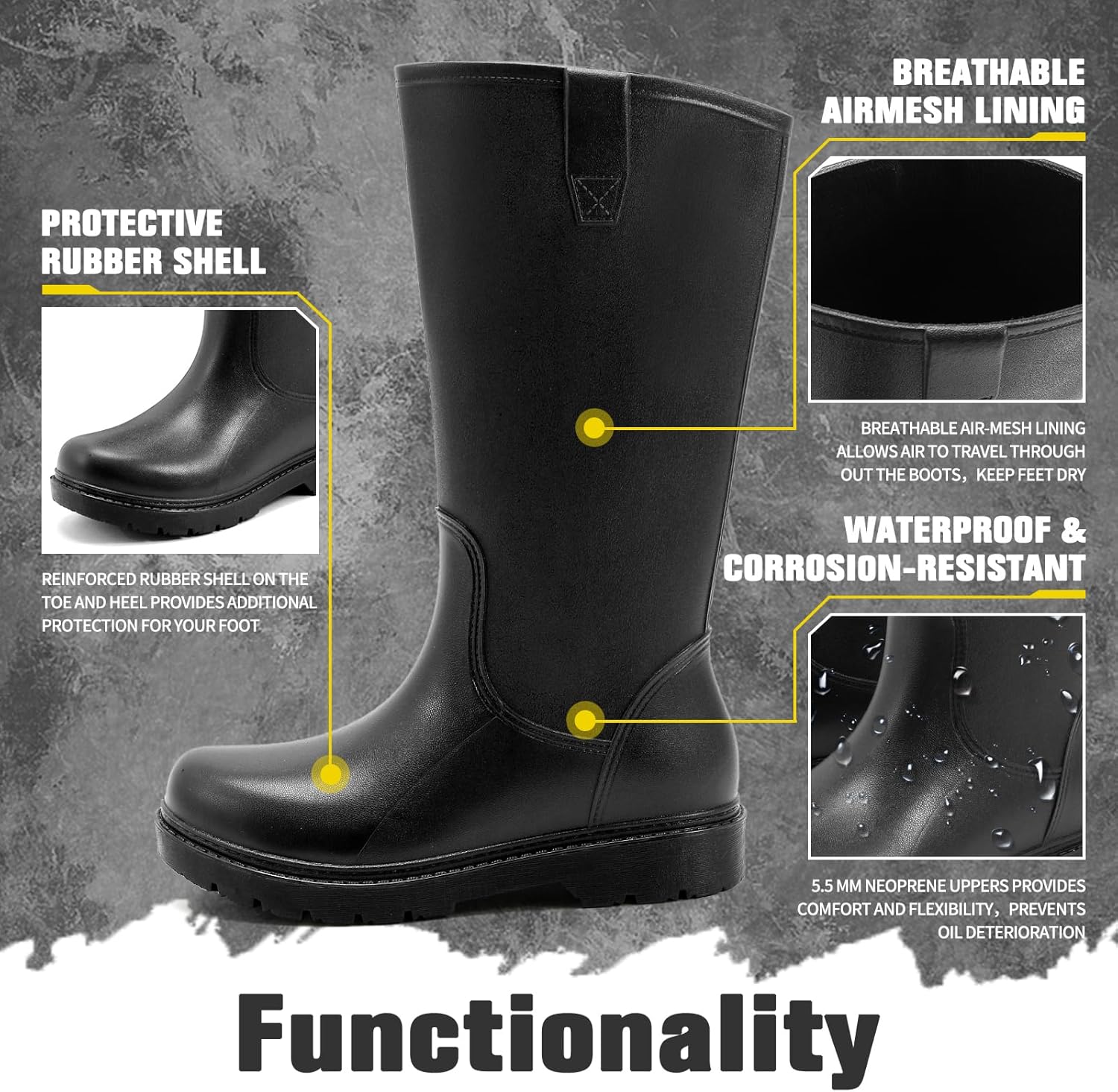 RIUETAR Rain Boots for Men, Comfort Waterproof Rubber Boots Mens Durable Anti-Slip Mud Garden Boots for Hunting Gardening Farming Fishing, Wide Calf Raining Shoes Outdoor Work Boots - Image 4