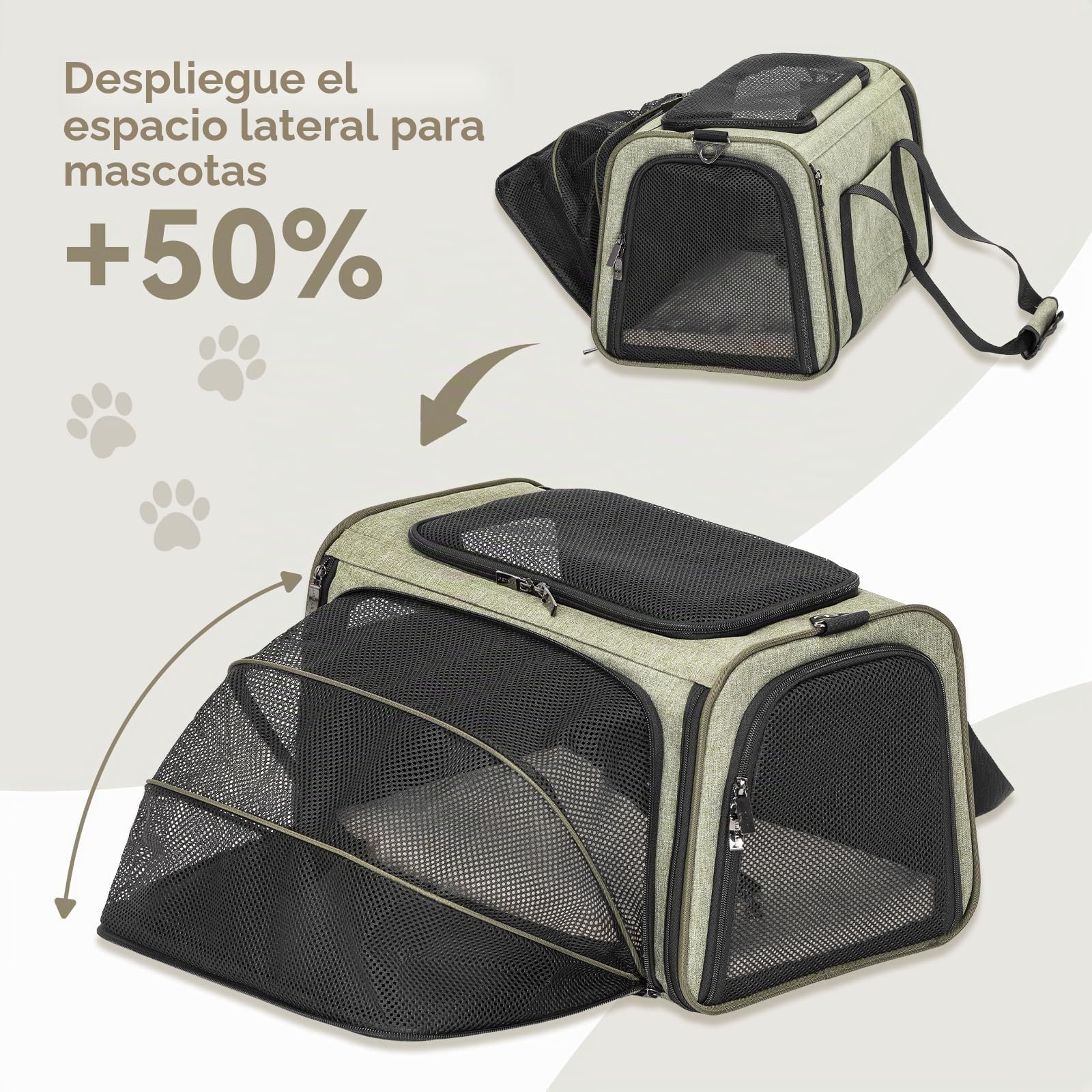 Petsfit - Transportín expandible para mascotas aprobado por aerolíneas, transportador de gatos y perros de lado suave portátil, con alfombrilla de felpa extraíble, cierres de seguridad con candado y