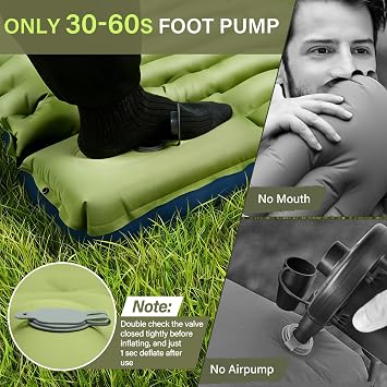 FUN PAC Camping Sleeping Pad, Ultralight Camping Mat with Pillow, Built-in Foot Pump Inflatable Sleeping Pads Compact for Camping Backpacking Hiking Traveling Tent,Single,Green