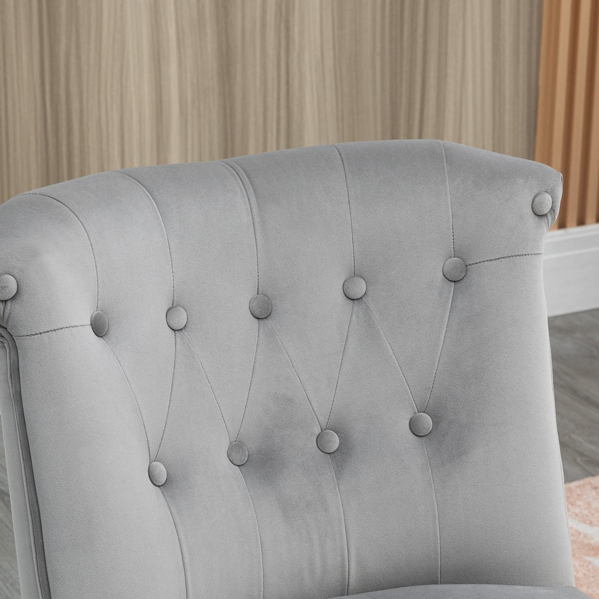 HOMCOM Poltrona per Soggiorno e Sala da Pranzo con Seduta Imbottita, Poltroncina da Camera con Gambe in Legno e Tessuto Effetto Velluto, 60x66x79 cm, Grigio