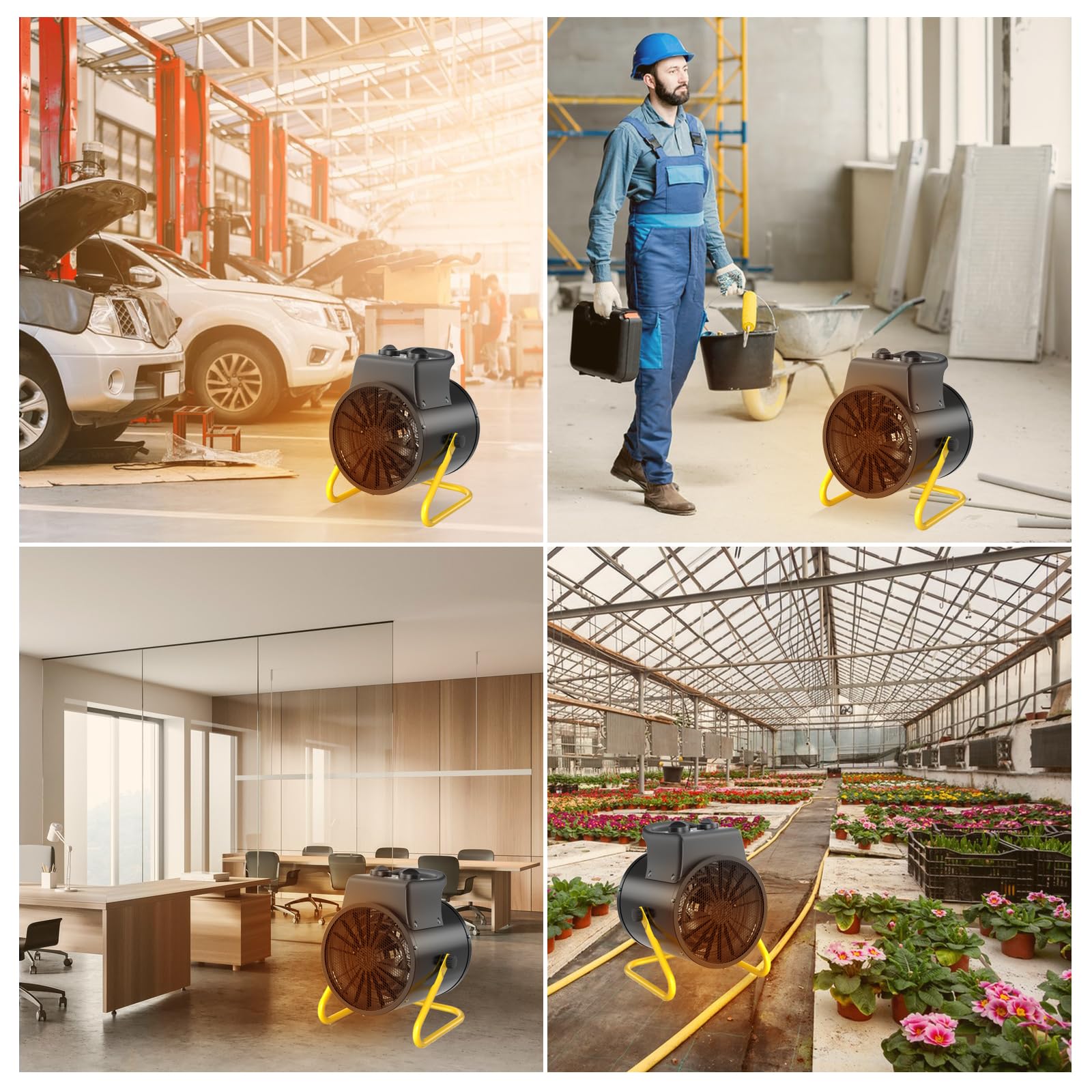 Calefactor Electrico 3000W de Aire Caliente - ECO Bajo Consumo - con Ajuste de ángulo de 0 a 25°, Termostato y Protección Contra Sobrecalentamiento - Apto para Hogares, Tallers