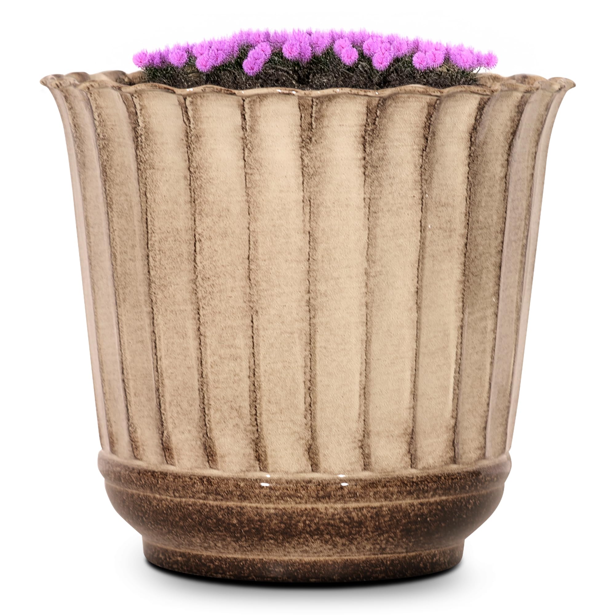 Headwind Ironstone Revere Classic – 12" Mocha Creme Decorative Fluted Planter with Durable Triple‑Coated Finish & Drainage Plug – Lightweight Indoor &