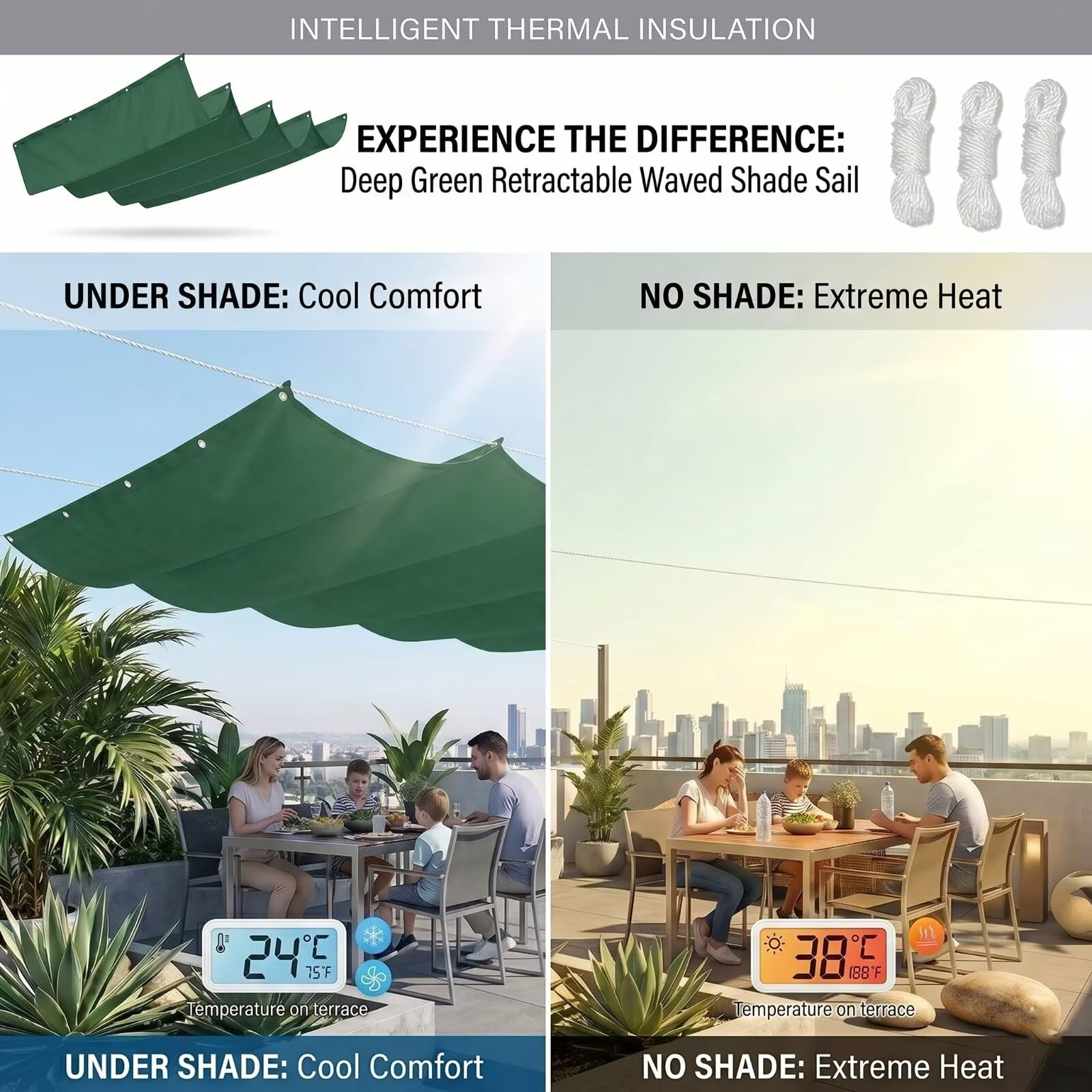 Toldo Vela Rectangular de Tela Oxford 100x600cm Verde Oscuro Impermeable y Antidesgarro,Malla Sombreo Exterior con Ojales de Acero,Vela Sombra Exterior para Jardín y Terraza