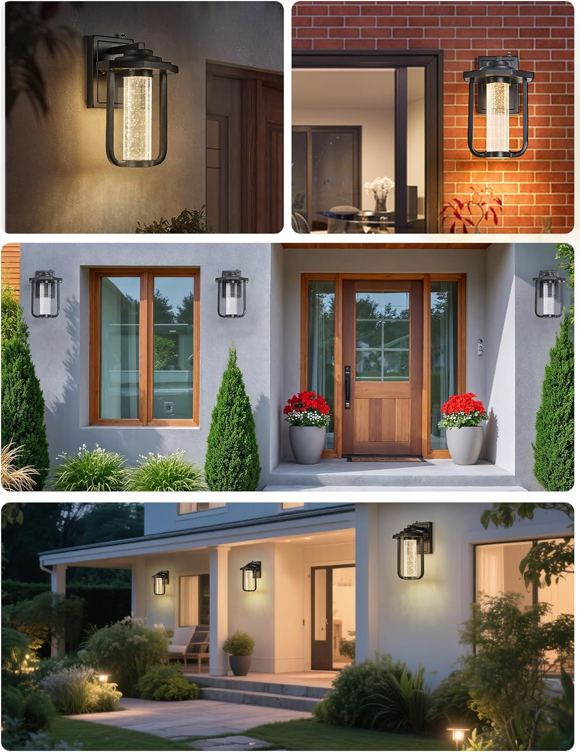 Dusk to Dawn Outdoor Wall Sconce Modern Crystal LED Exterior Light Fixture Waterproof Porch Lantern with Crystal Bubble Glass, 7W 3000K Warm White Wall Mount Lighting for House Garage Front Door