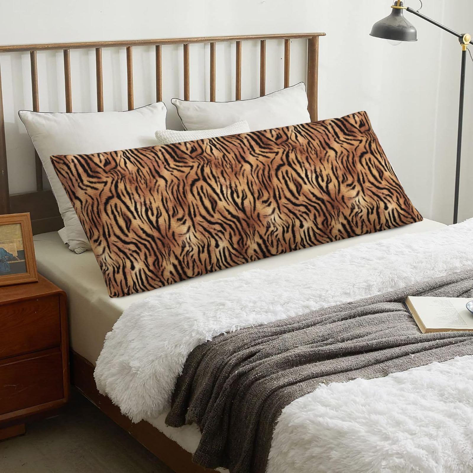 Tiger Print, Body Pillow Cover with Zipper,Long Body Pillowcase 20 x 60 in