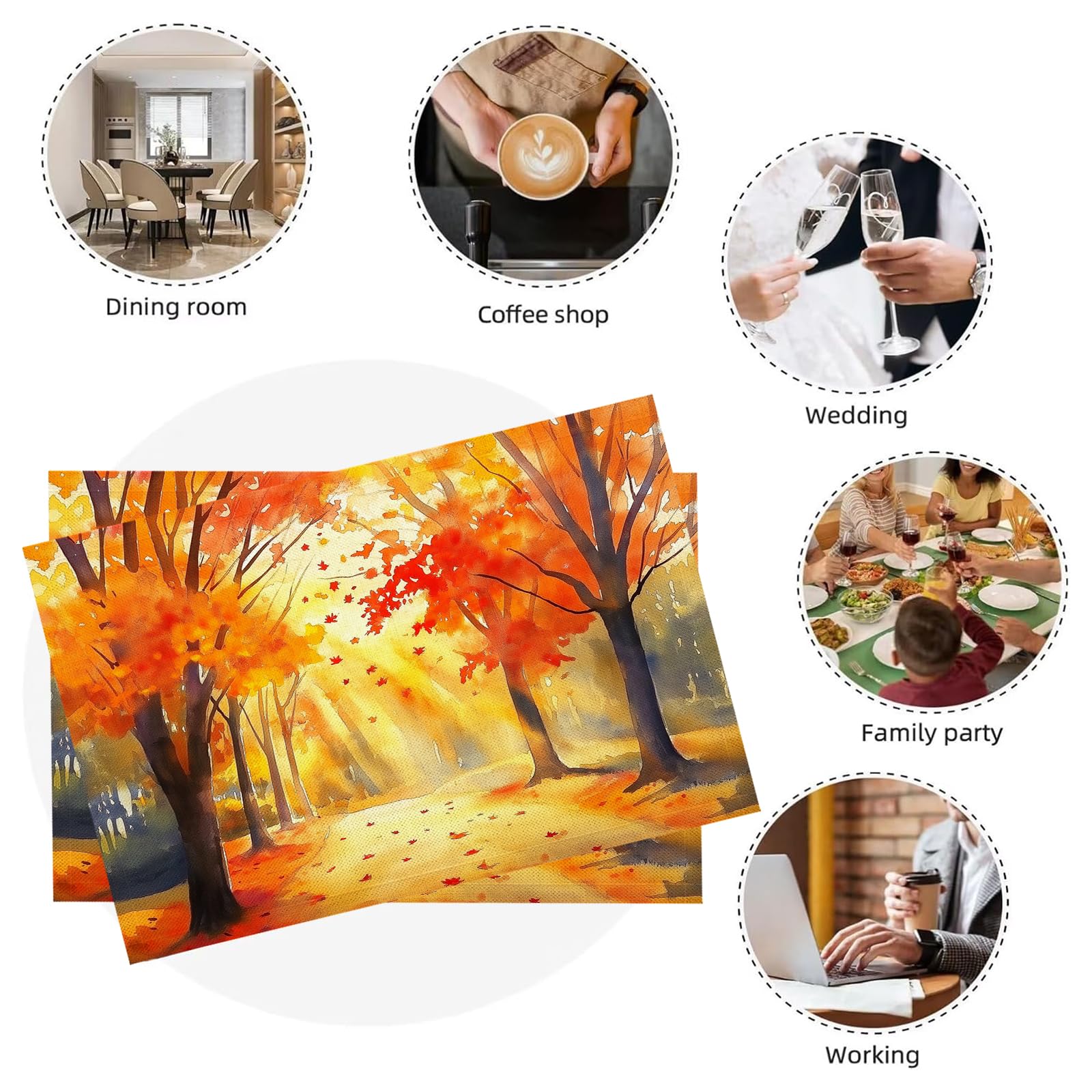 30×45cm Tovaglietta Americana Acquerello in Cotone Lino Rettangolare - Tovagliette Set di 8 Alberi autunnali Resistente al Calore per La Cucina, Il L'Ufficio