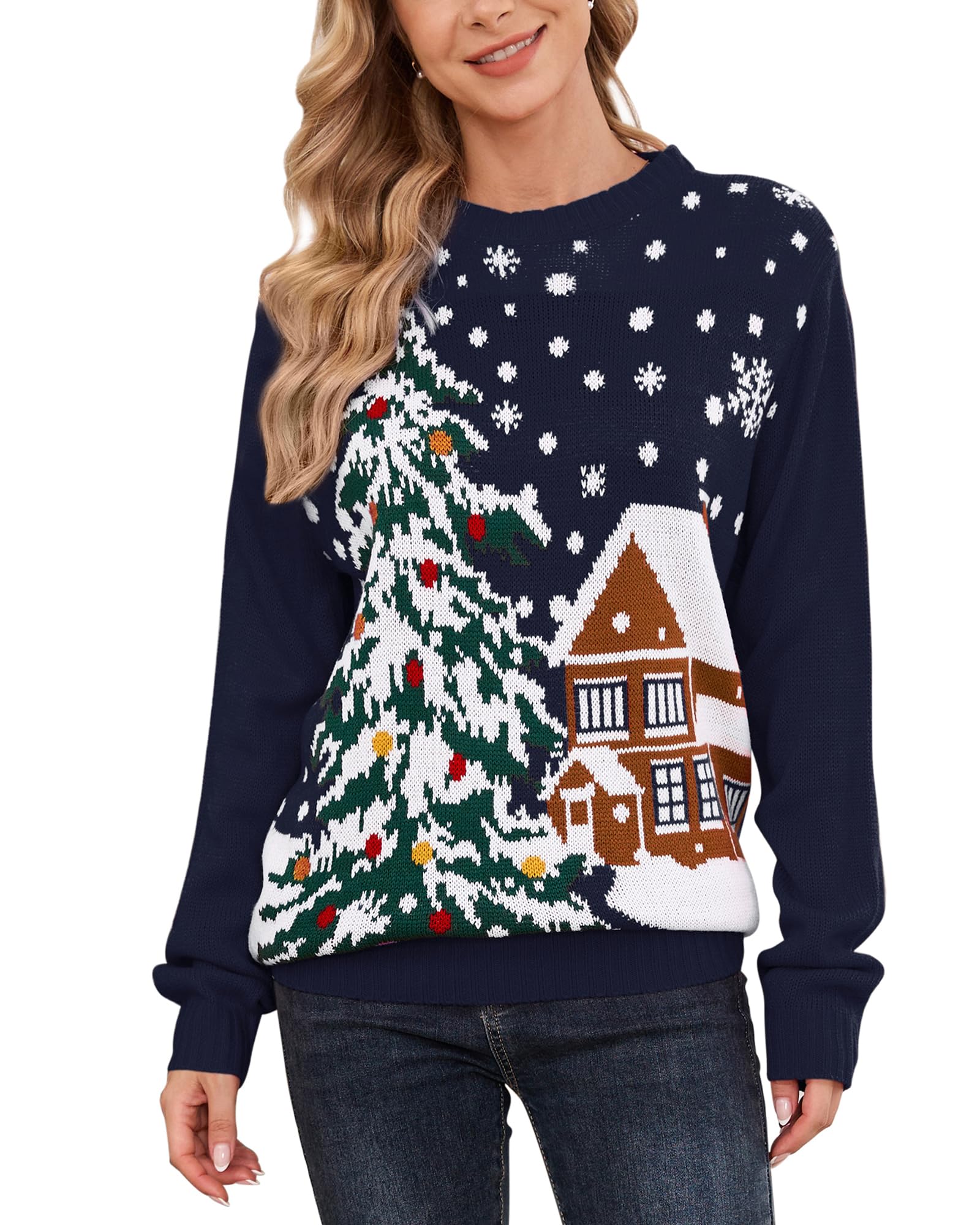 MyFav Womens Ugly Christmas Sweater Funny Novelty Crewneck Pullover Xmas Sweater Top