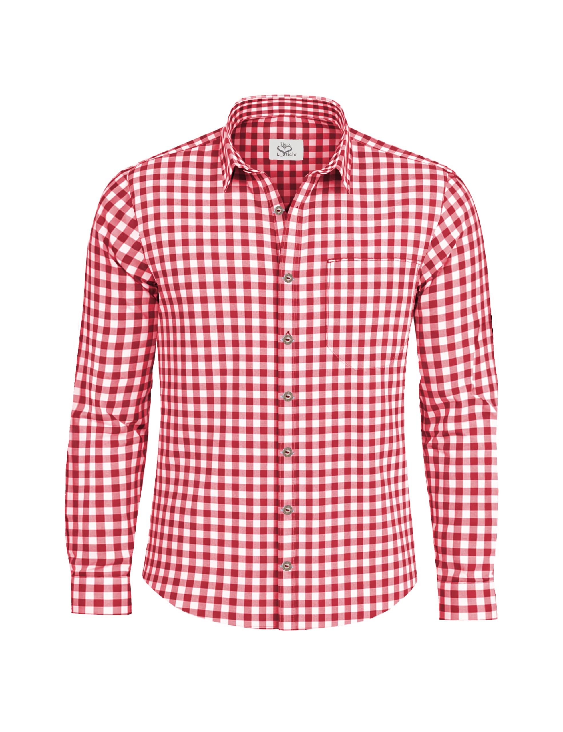 HerzSticht Herren Kariertes Trachtenhemd 100% Baumwolle (Modell: Hochries)