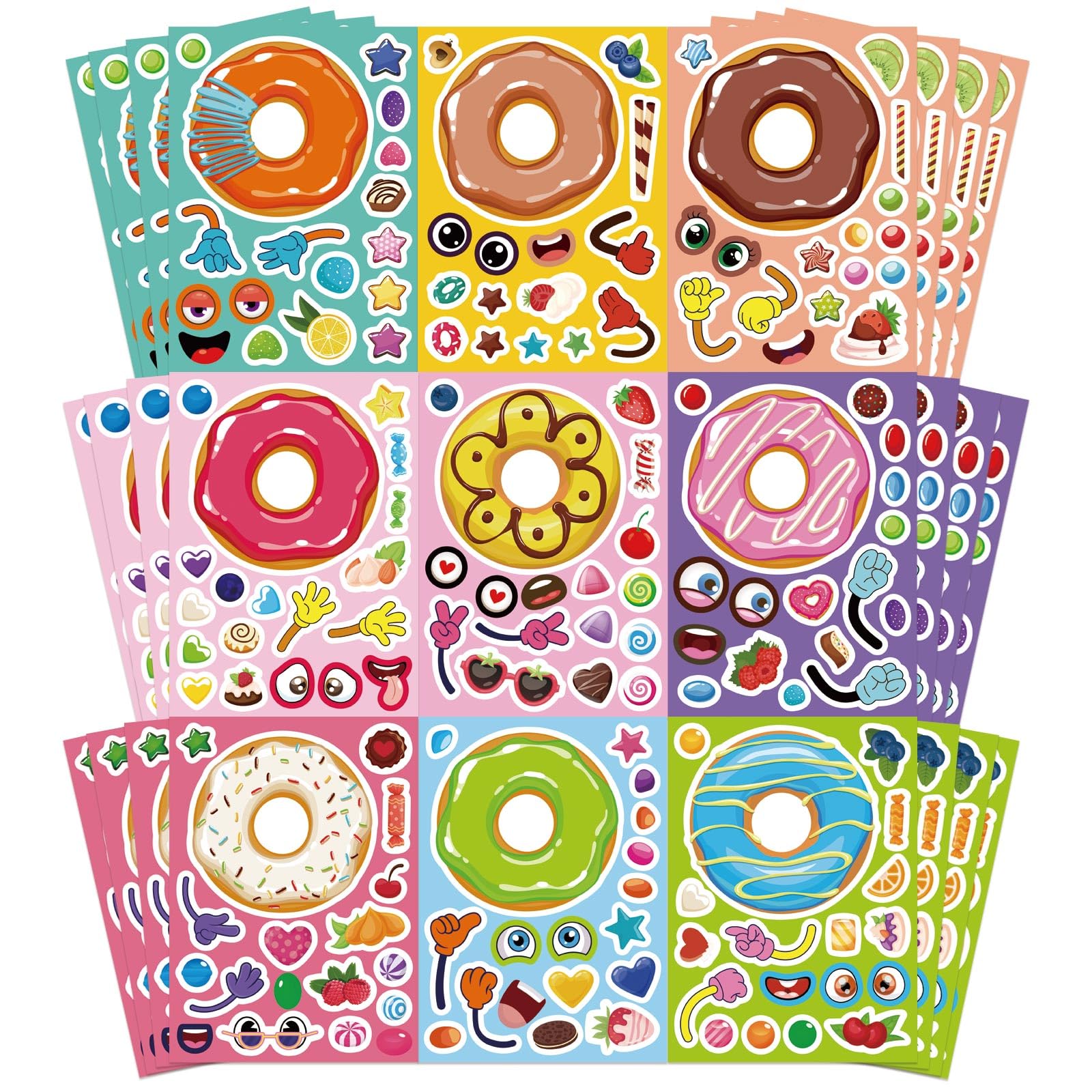 36 Sheets Make a Face Donut Stickers Make Your Own Dessert Sticker for Kids | Donut Stickers, Mix and Match Sweets & Treats, Fruit Designs for Fun DIY Crafts, Donut Themed Birthday Gifts Party Favors