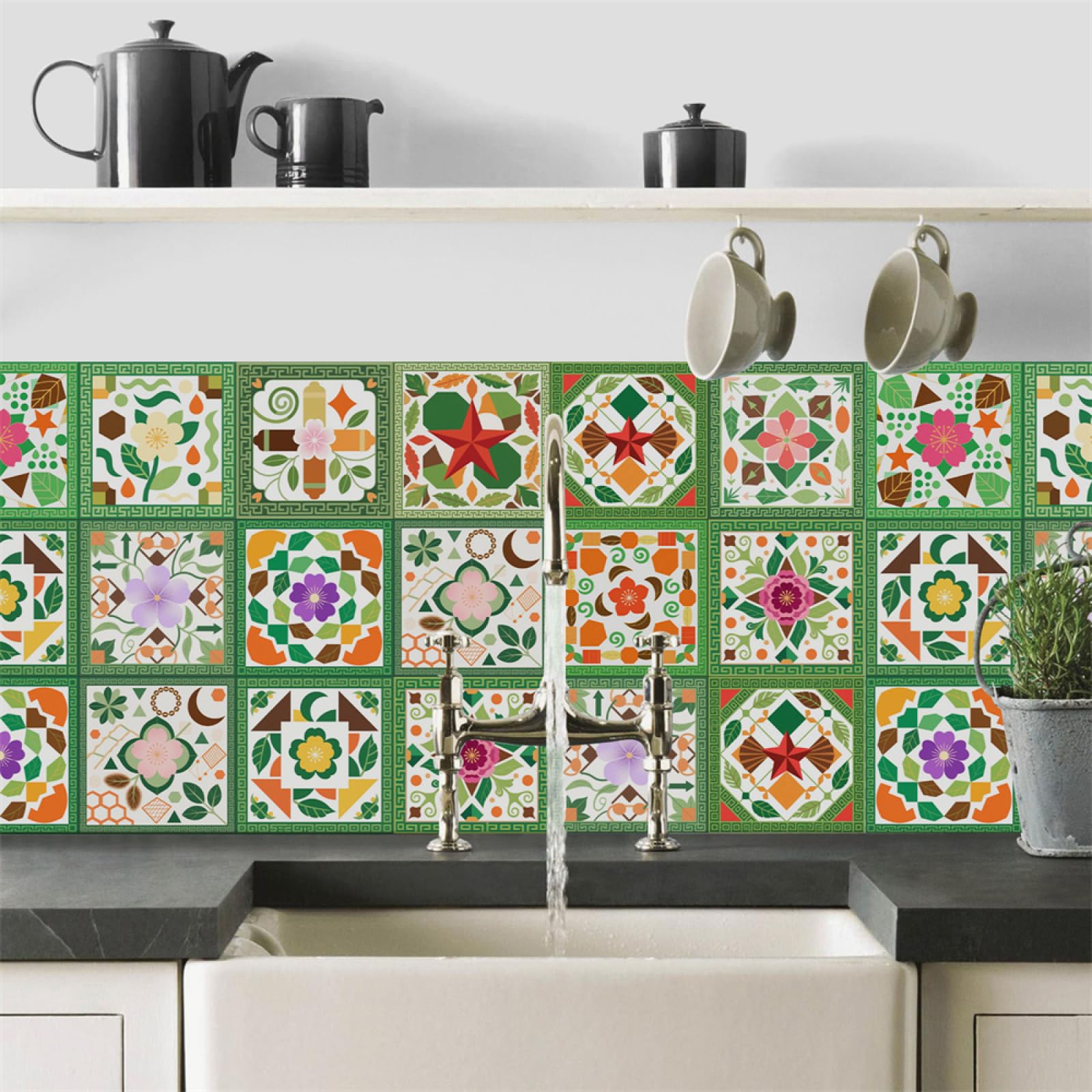Tile Decals, Apple Green Tile Stickers Transfers,Peel and Stick Wall Self Adhesive Vinyl Home Decor(10X10CM/24PCS)