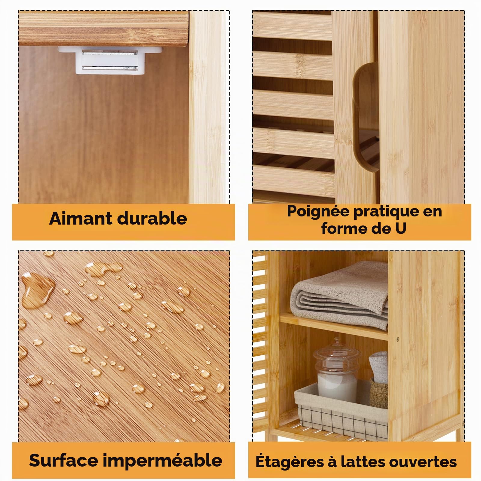 soges Meuble de Rangement en Bambou à 4 Niveaux avec Armoire de Rangement Buffet Étagères de Rangement Placard de Cuisine pour Cuisine, Salon ou Salle de Bain