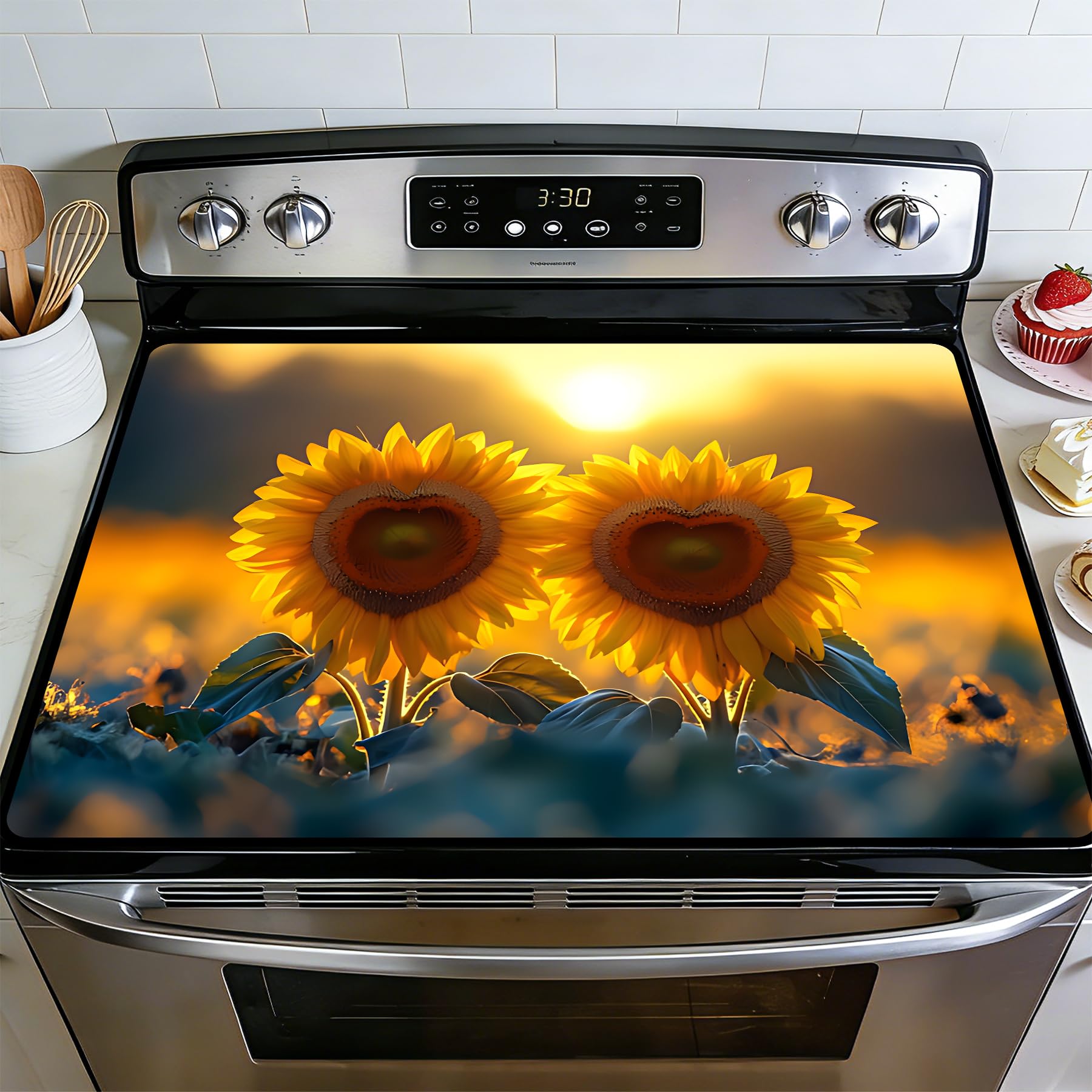 BVBOX Stove Top Cover for Electric Stove, 28" x 20" Glass Cooktop Protector Mat with Hanging Loops, Anti-Scratch Non-Slip Dish Drying Mat, Washable Countertop Pad