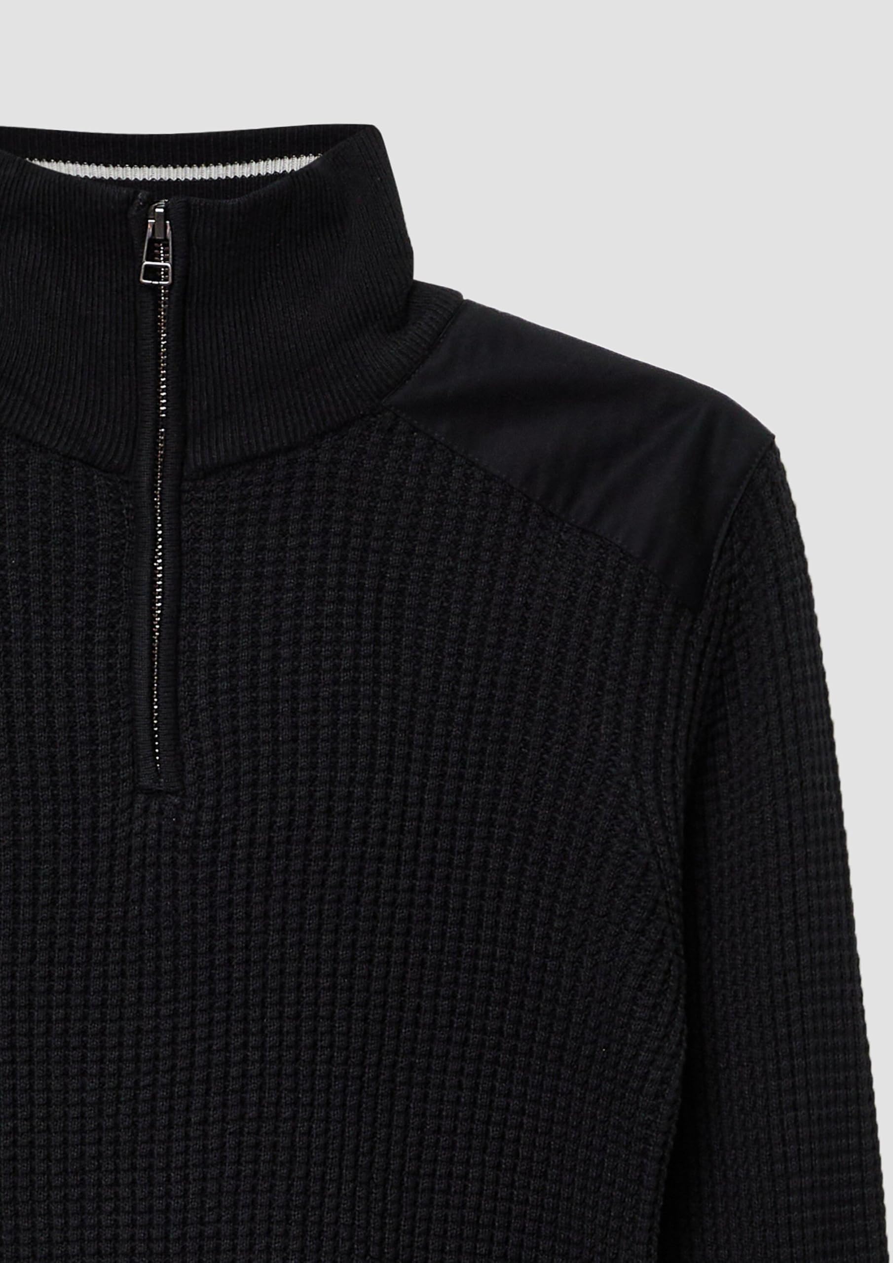 s.Oliver Strickpullover mit Troyer-Kragen und Schulterpaneelen aus Webstoff