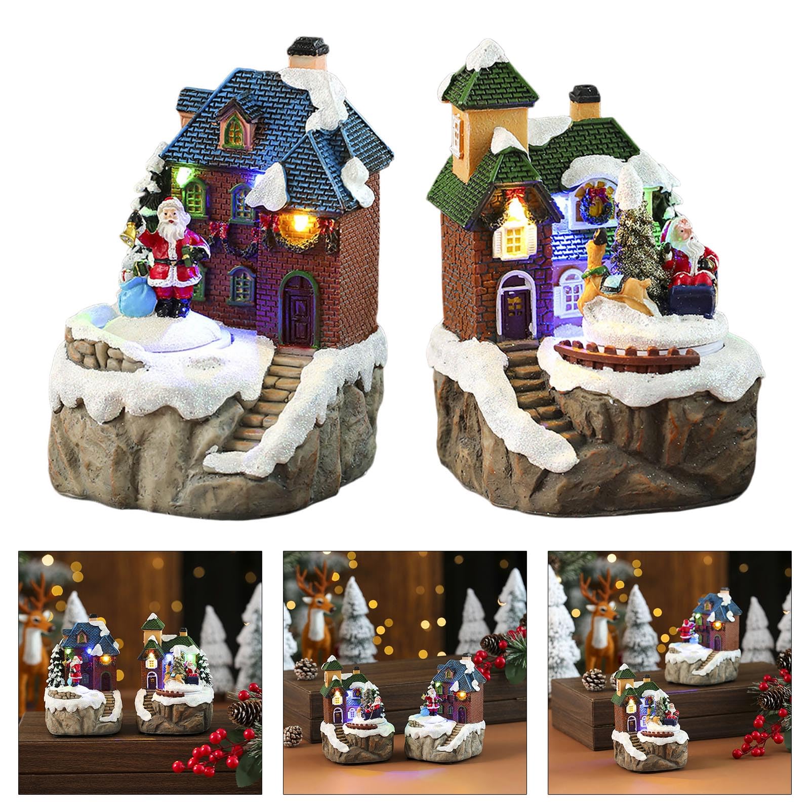 Weihnachtshütten Spieluhr mit rotierendem Weihnachtsmann, Weihnachts Spieluhr, Heimdekoration für, Männer, Frauen, Geschenk, Gebäudedekoration