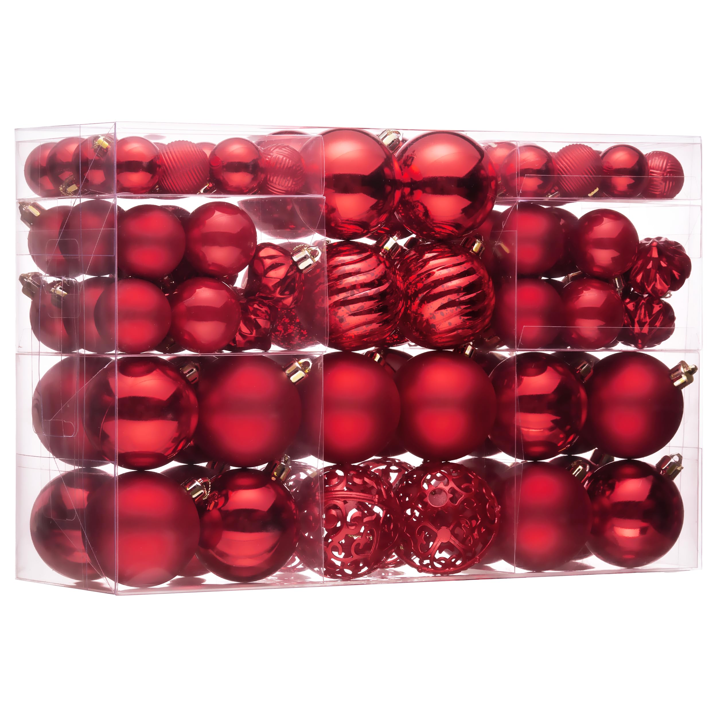 Valery Madelyn Lot de 100 boules de Noël avec paquet cadeau - Décoration de sapin de Noël avec crochet de suspension - Thème rouge