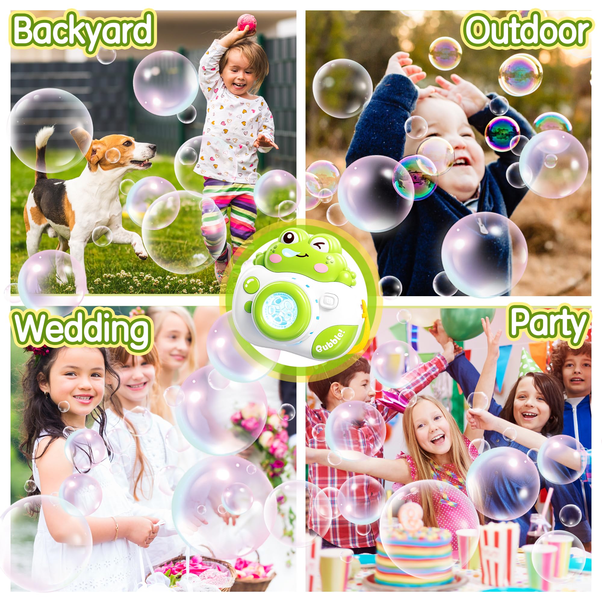 Máquina de Burbujas Rana Cámara, Máquina Automática de Burbuja con Sonido y Luz, Maquina Pompas Jabon con Concentrado de Burbujas, Juguete para 3-8 Años Niños Fiesta Cumpleaños al Aire Libre Regalo