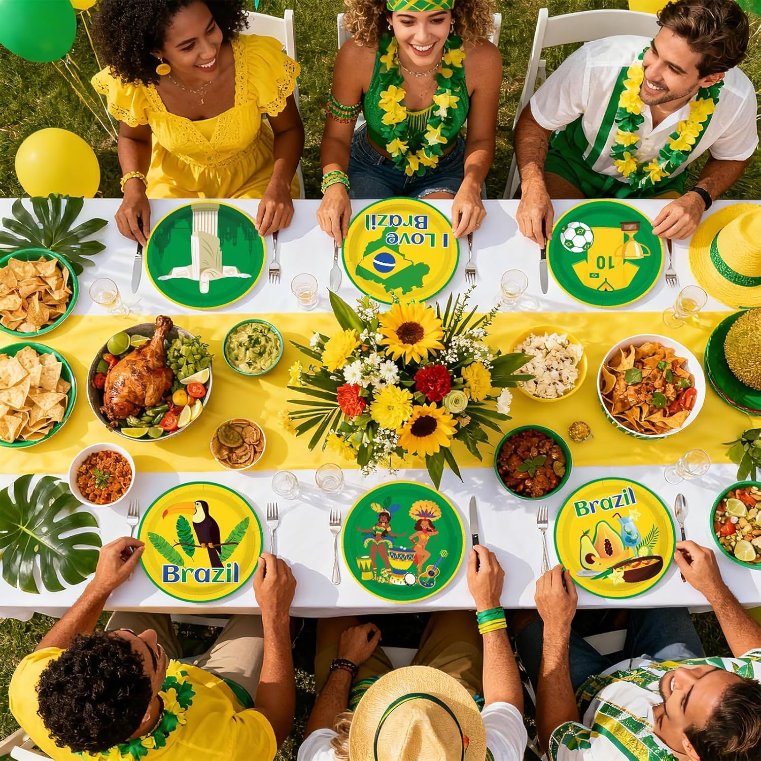 60 Pcs Brazil Party Paper Plates - 9" Brazilian Theme Dessert Paper Plates Disposable I Love Brazil Platters for Boys Girls Teens Adults Patriotic Festival Brazilian Party Supplies